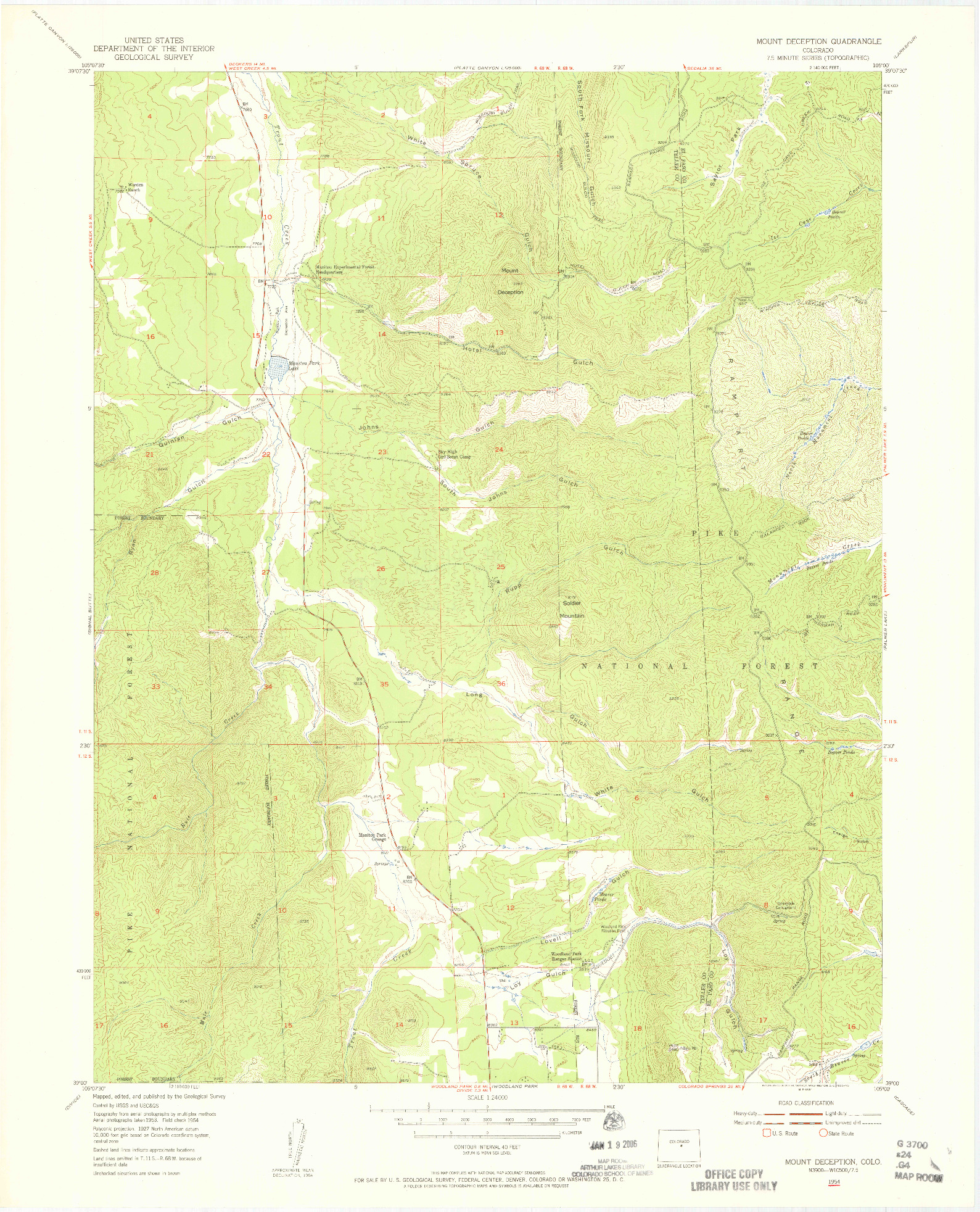 USGS 1:24000-SCALE QUADRANGLE FOR MOUNT DECEPTION, CO 1954
