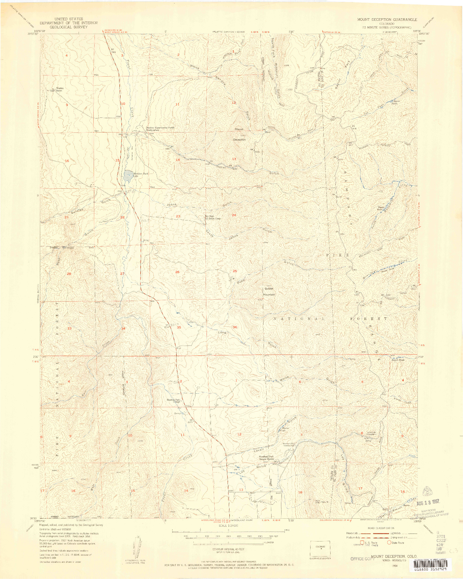 USGS 1:24000-SCALE QUADRANGLE FOR MOUNT DECEPTION, CO 1954