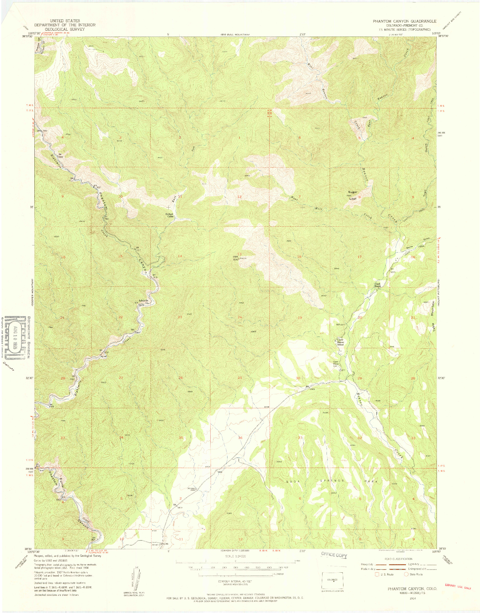 USGS 1:24000-SCALE QUADRANGLE FOR PHANTOM CANYON, CO 1954