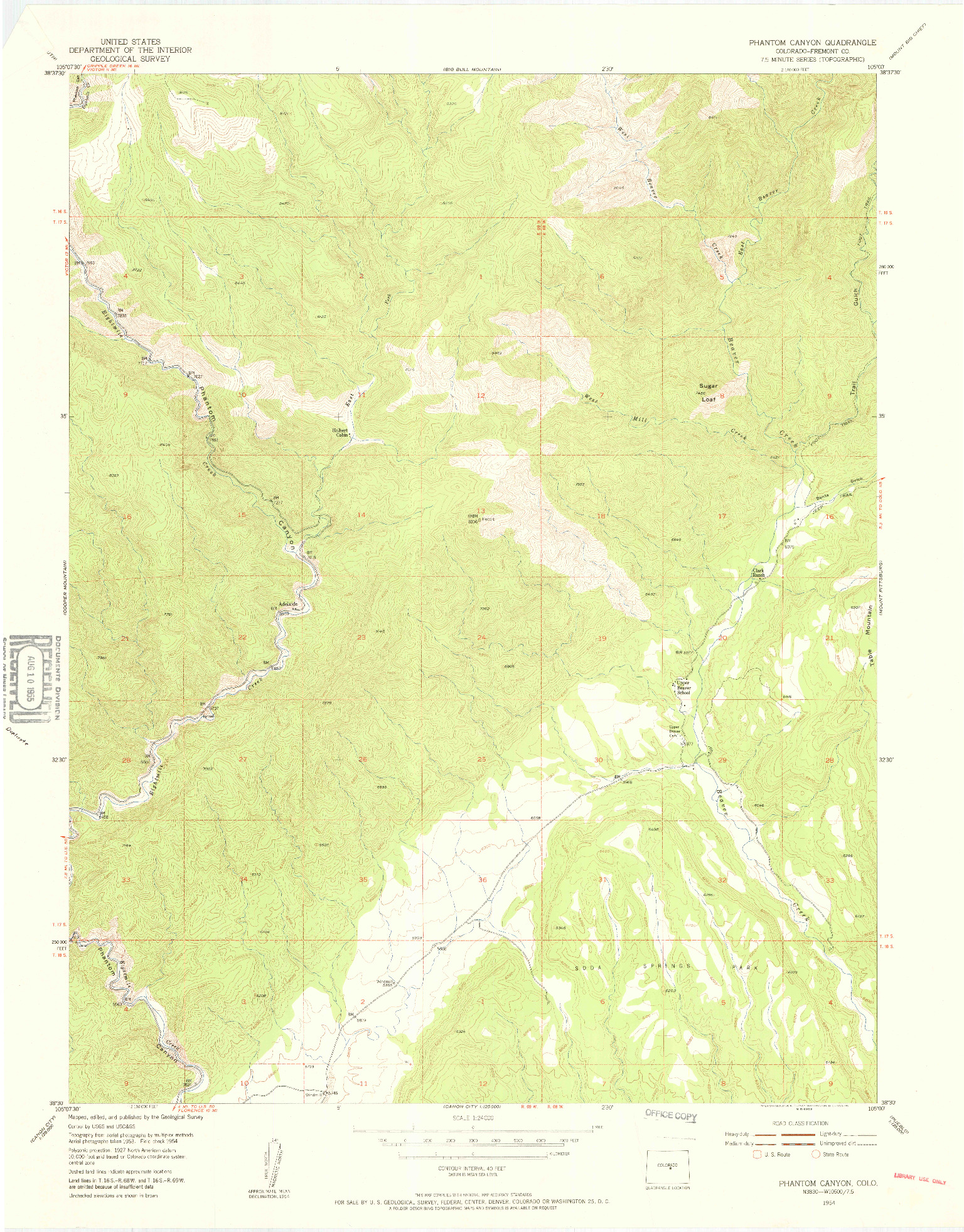 USGS 1:24000-SCALE QUADRANGLE FOR PHANTOM CANYON, CO 1954