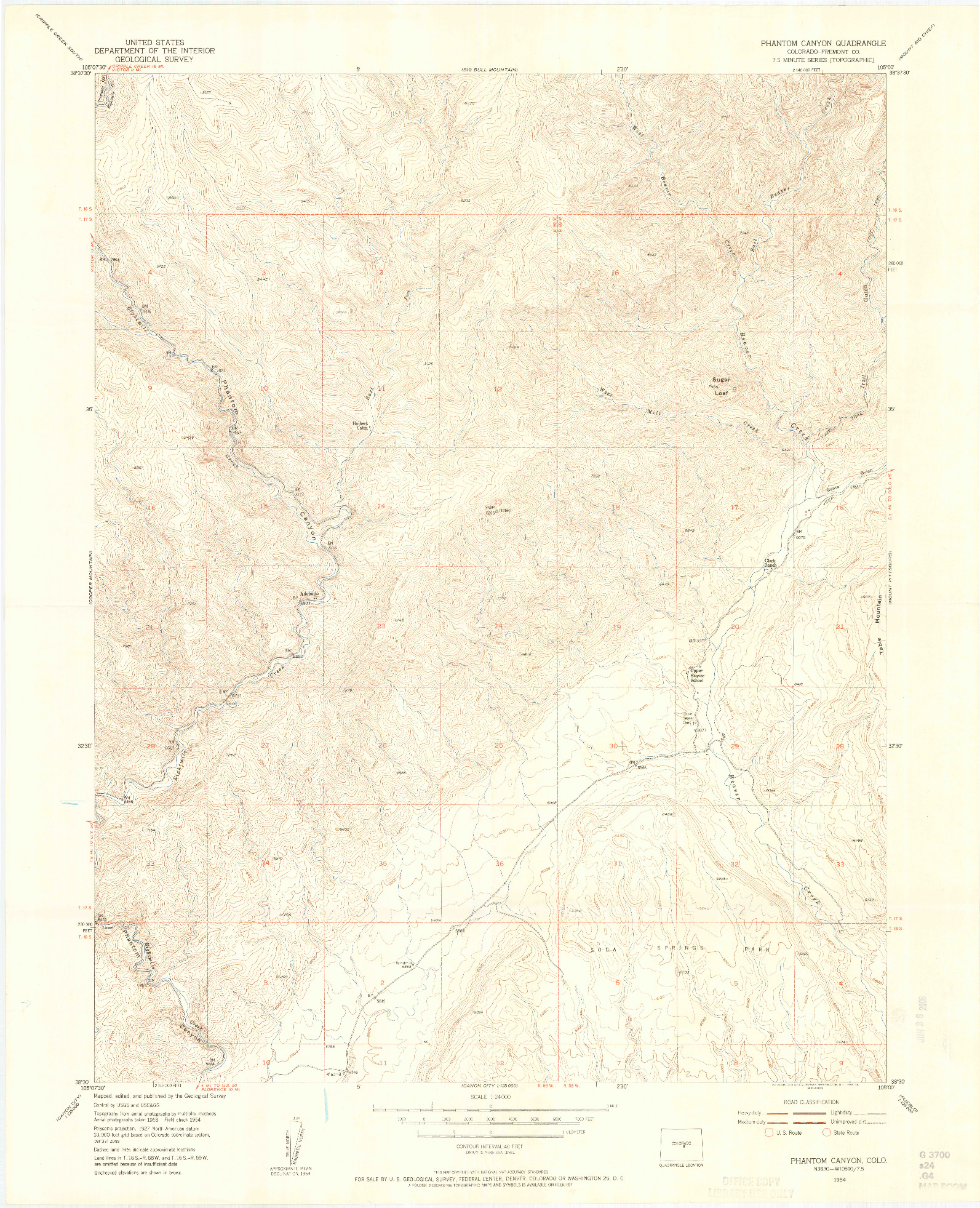 USGS 1:24000-SCALE QUADRANGLE FOR PHANTOM CANYON, CO 1954