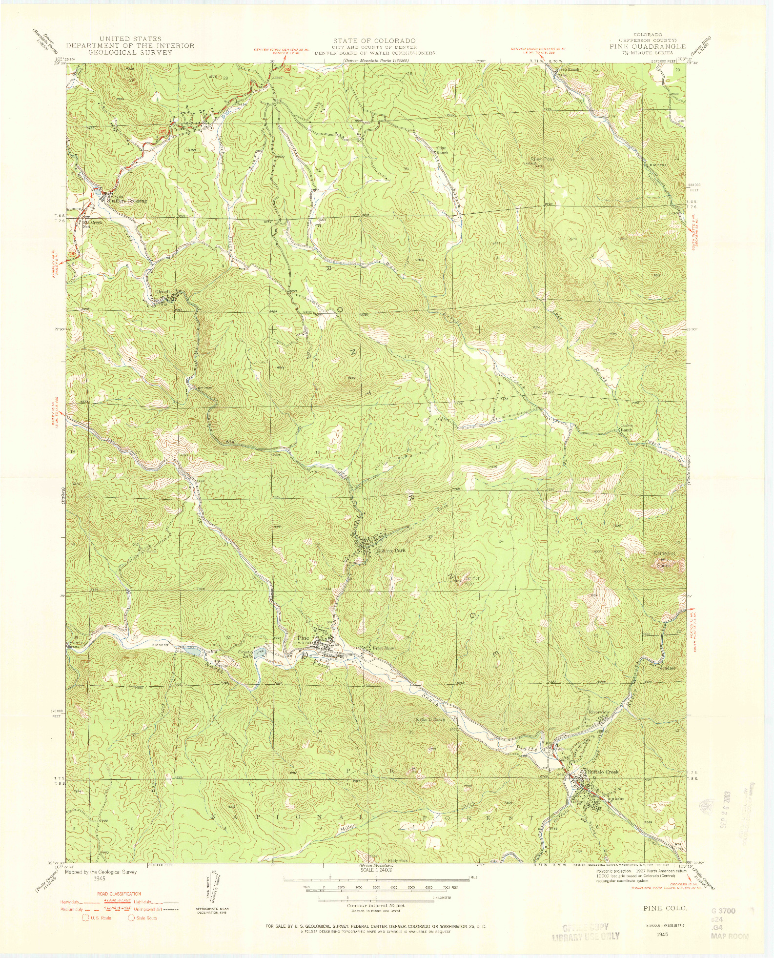 USGS 1:24000-SCALE QUADRANGLE FOR PINE, CO 1945