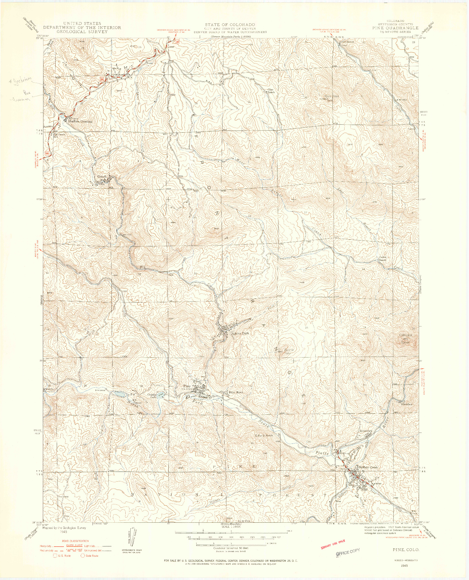 USGS 1:24000-SCALE QUADRANGLE FOR PINE, CO 1945