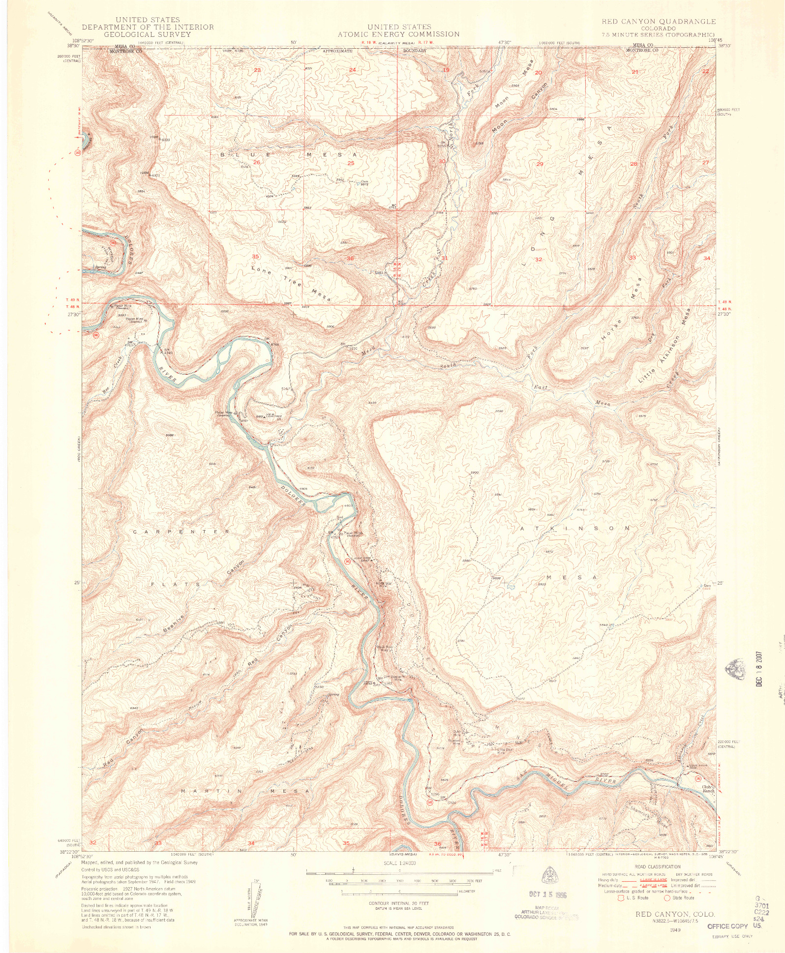 USGS 1:24000-SCALE QUADRANGLE FOR RED CANYON, CO 1949