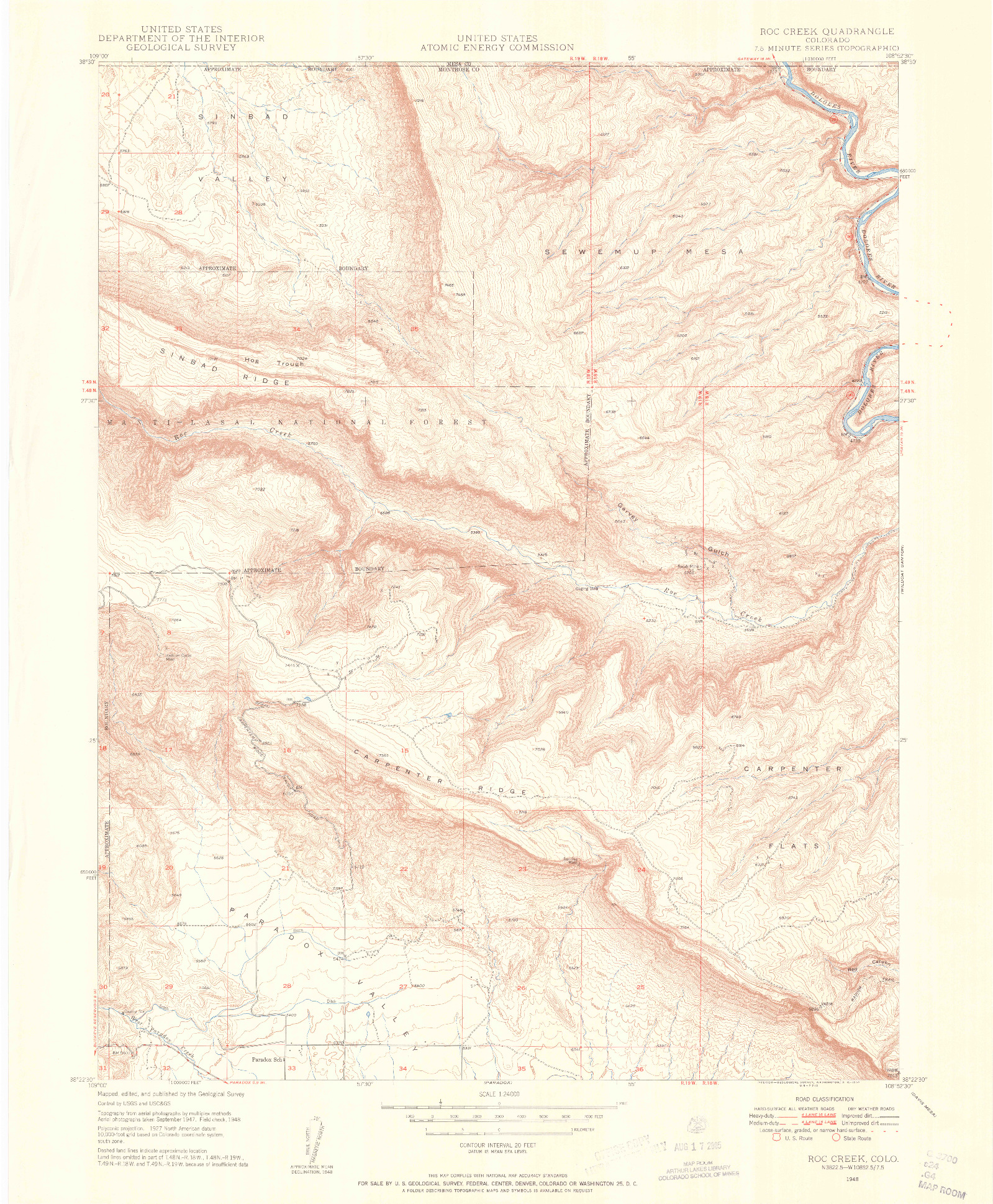 USGS 1:24000-SCALE QUADRANGLE FOR ROC CREEK, CO 1948