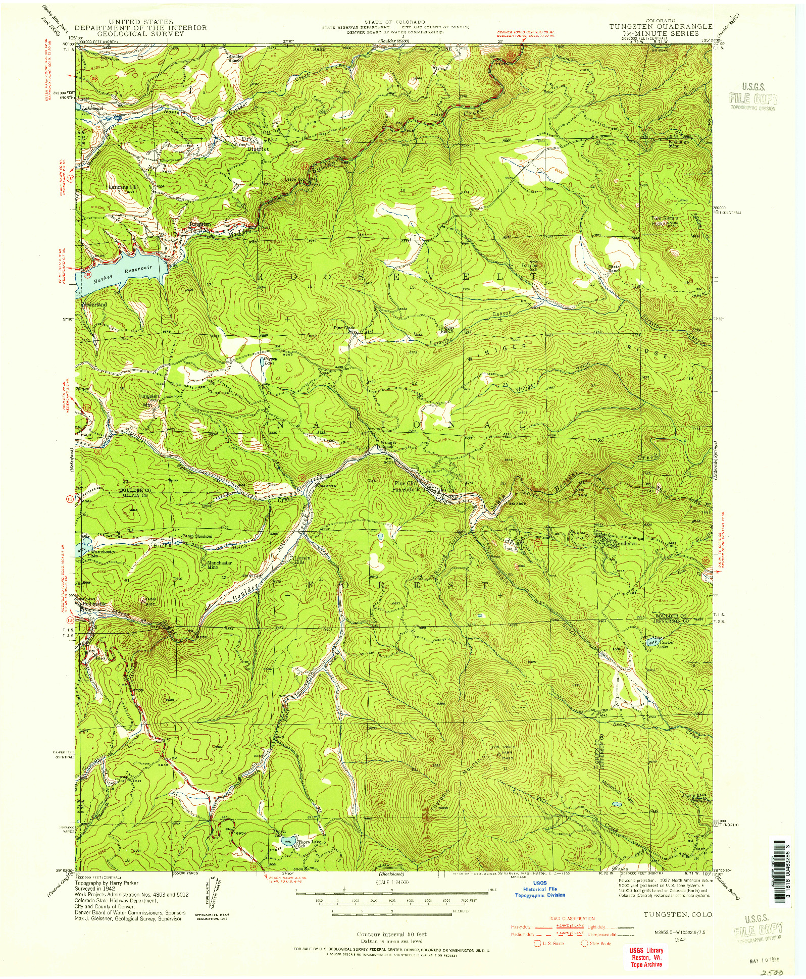 USGS 1:24000-SCALE QUADRANGLE FOR TUNGSTEN, CO 1942