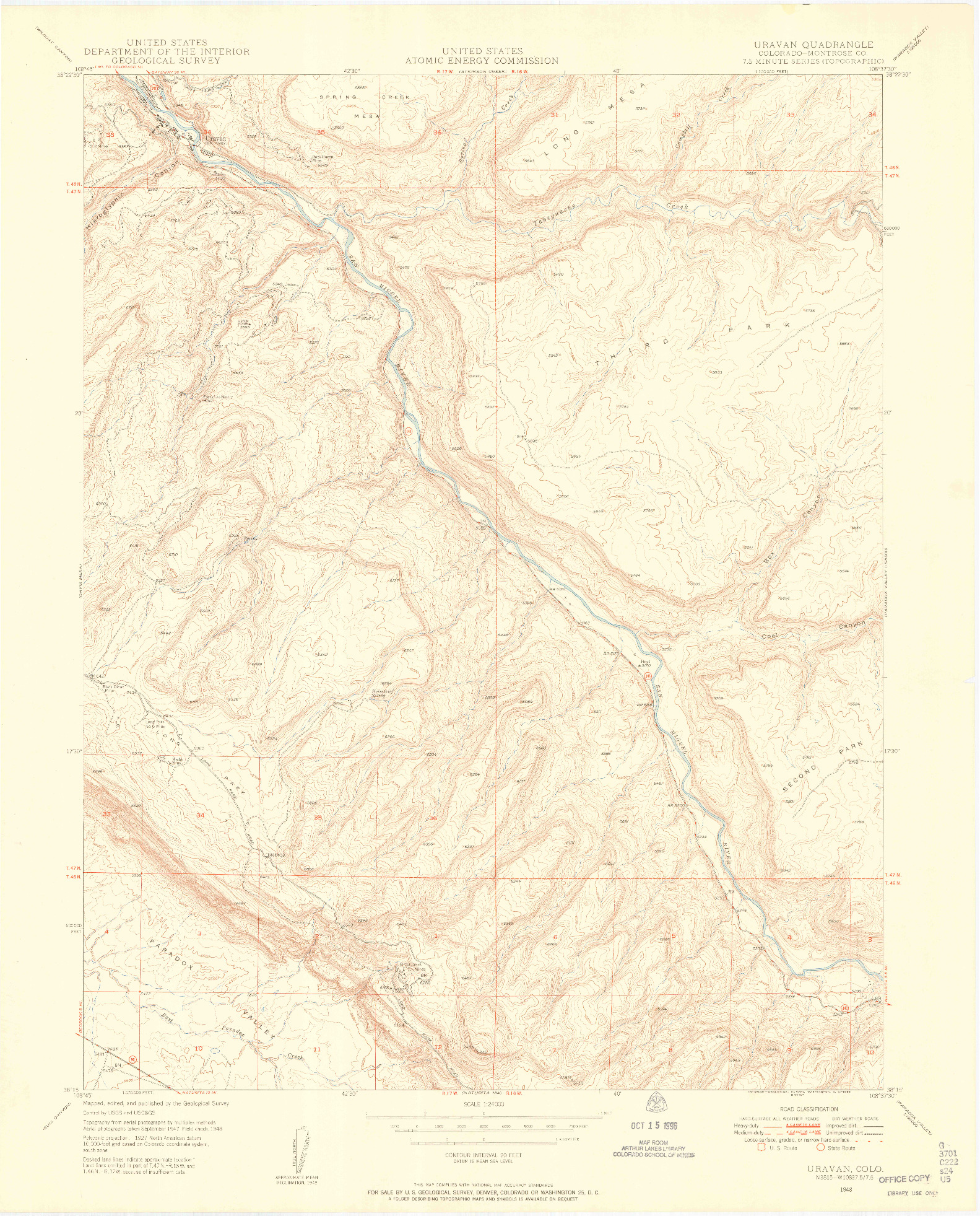 USGS 1:24000-SCALE QUADRANGLE FOR URAVAN, CO 1948