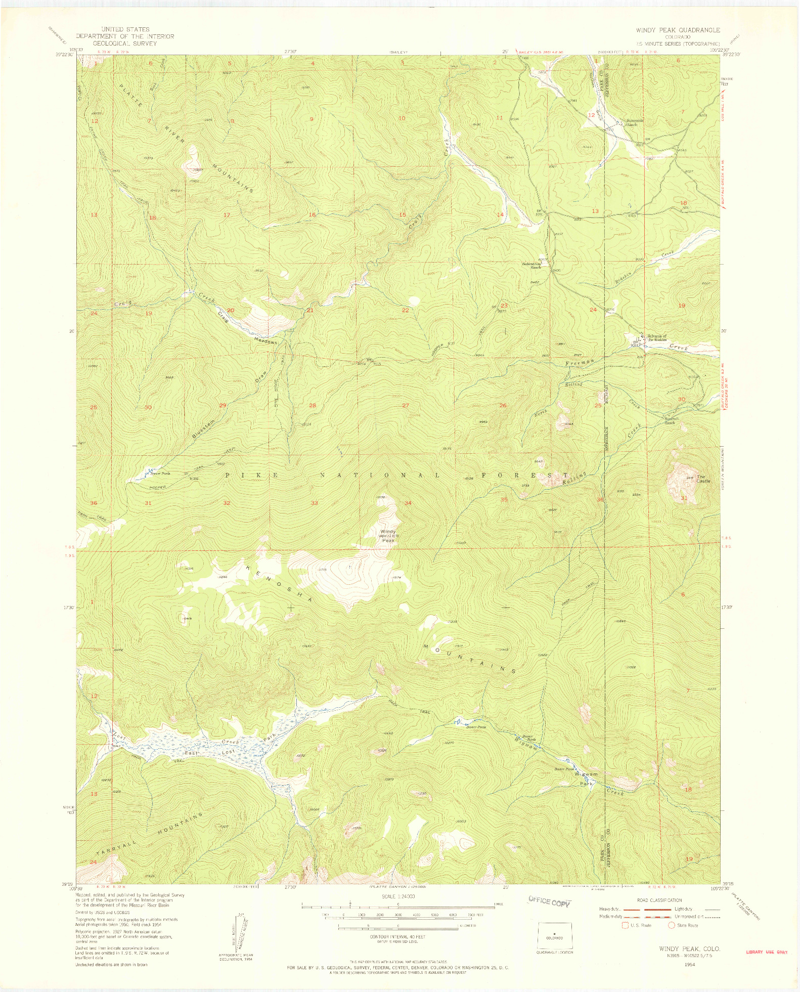 USGS 1:24000-SCALE QUADRANGLE FOR WINDY PEAK, CO 1954