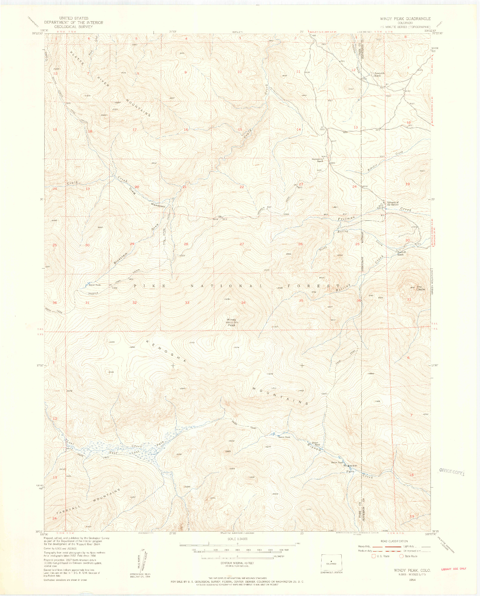 USGS 1:24000-SCALE QUADRANGLE FOR WINDY PEAK, CO 1954