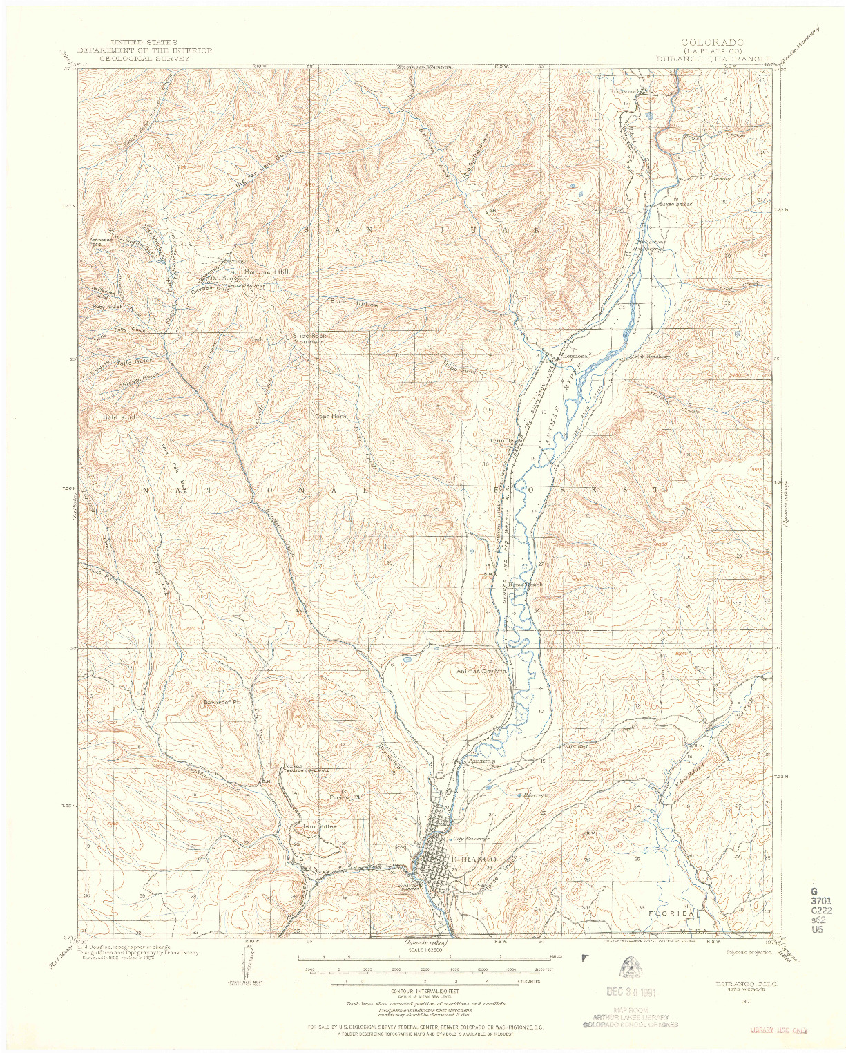 USGS 1:62500-SCALE QUADRANGLE FOR DURANGO, CO 1907