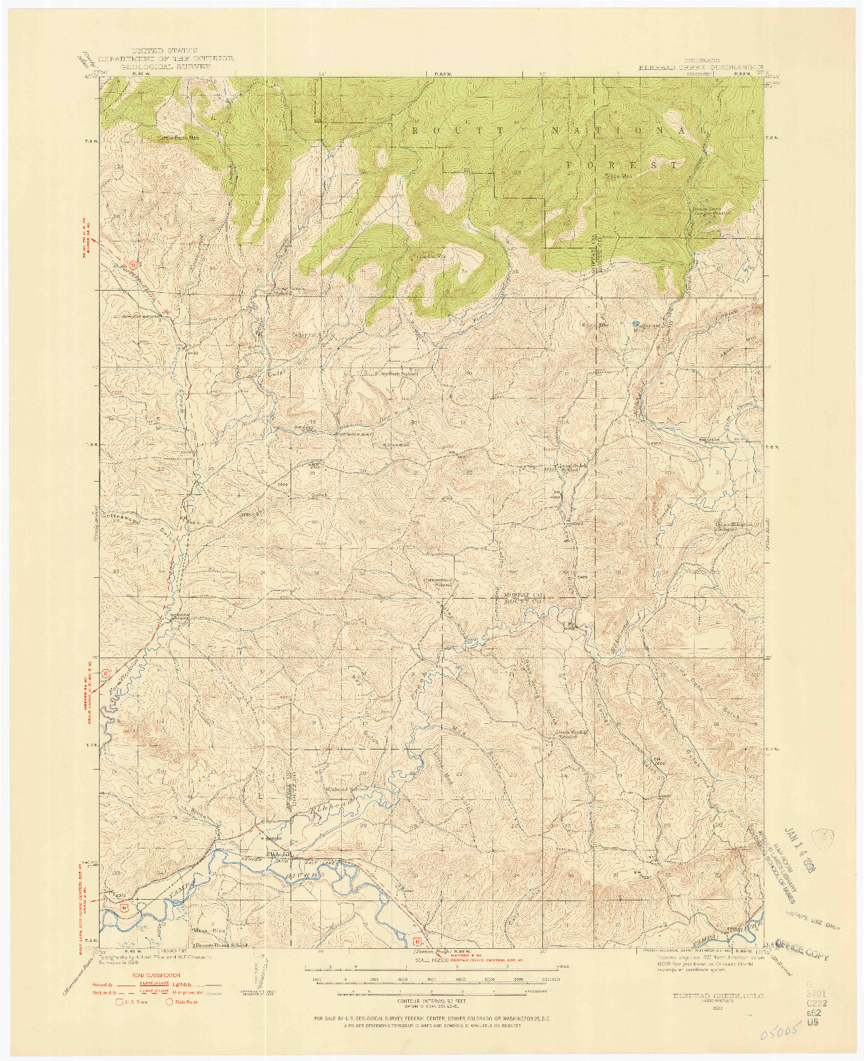 USGS 1:62500-SCALE QUADRANGLE FOR ELKHEAD CREEK, CO 1923