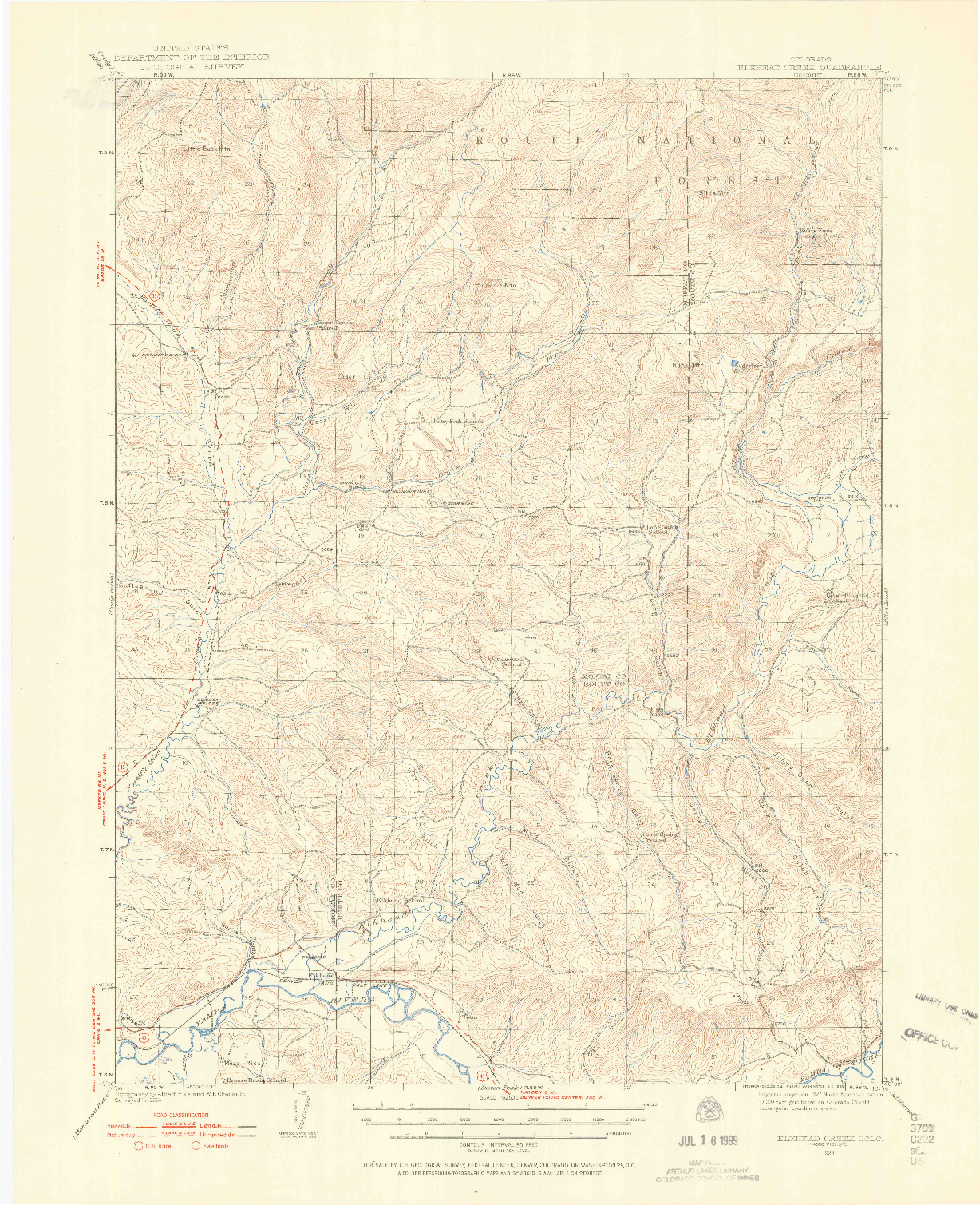 USGS 1:62500-SCALE QUADRANGLE FOR ELKHEAD CREEK, CO 1923