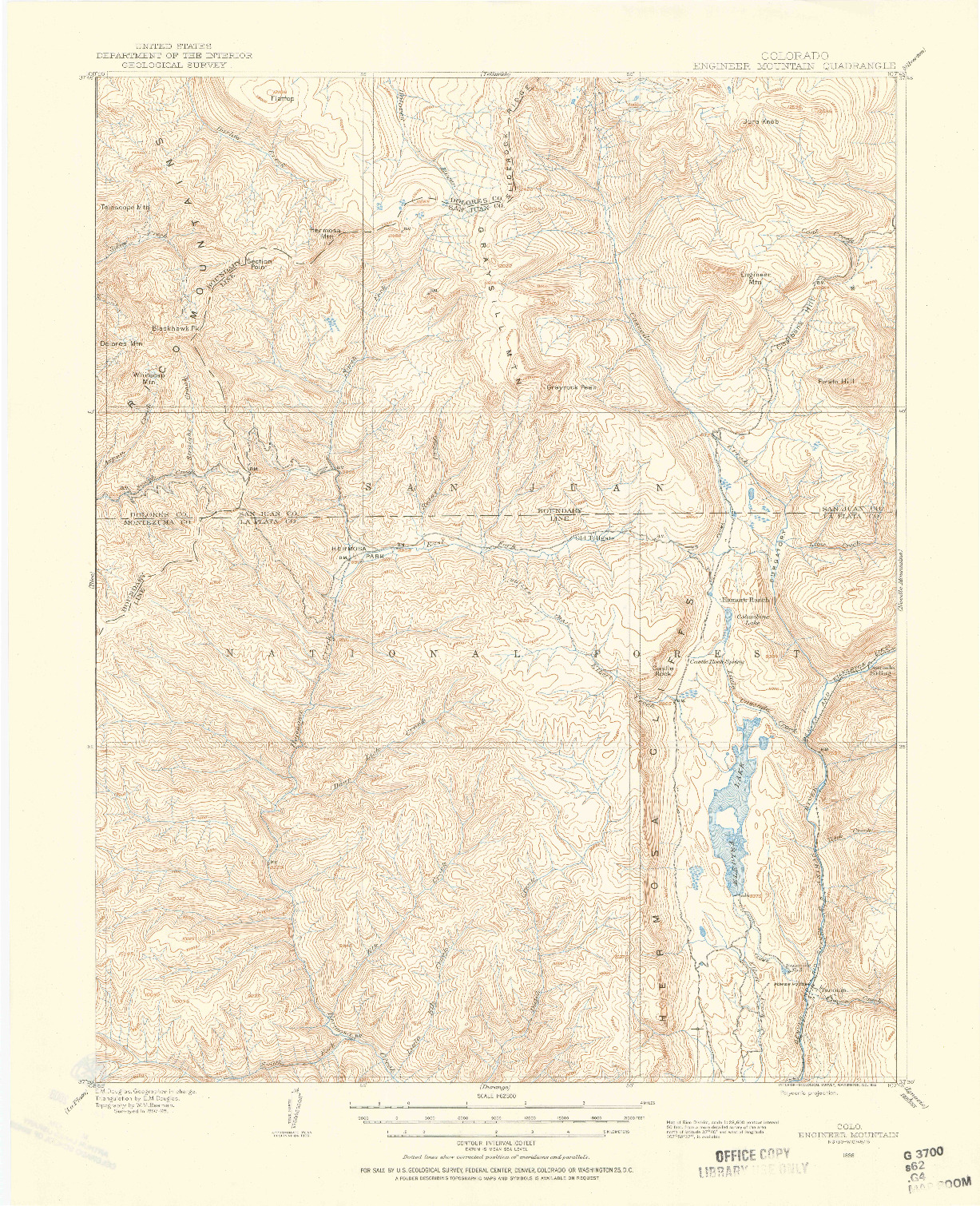 USGS 1:62500-SCALE QUADRANGLE FOR ENGINEER MOUNTAIN, CO 1898