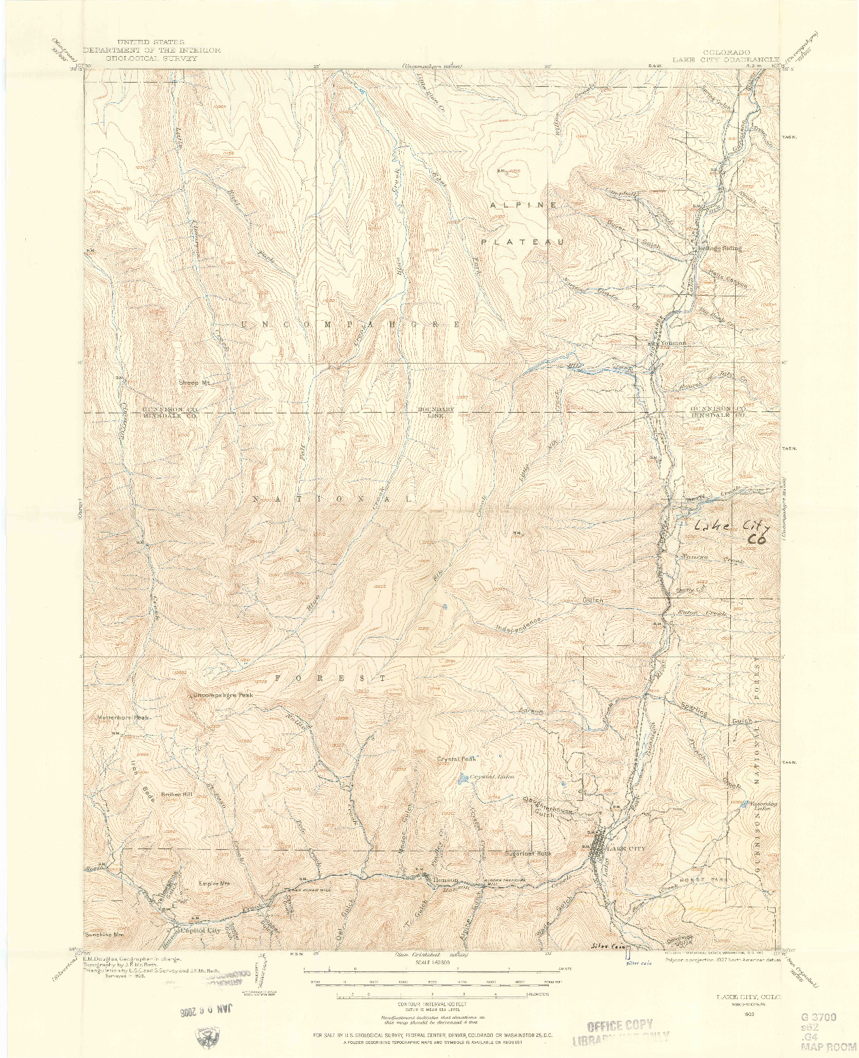 USGS 1:62500-SCALE QUADRANGLE FOR LAKE CITY, CO 1903