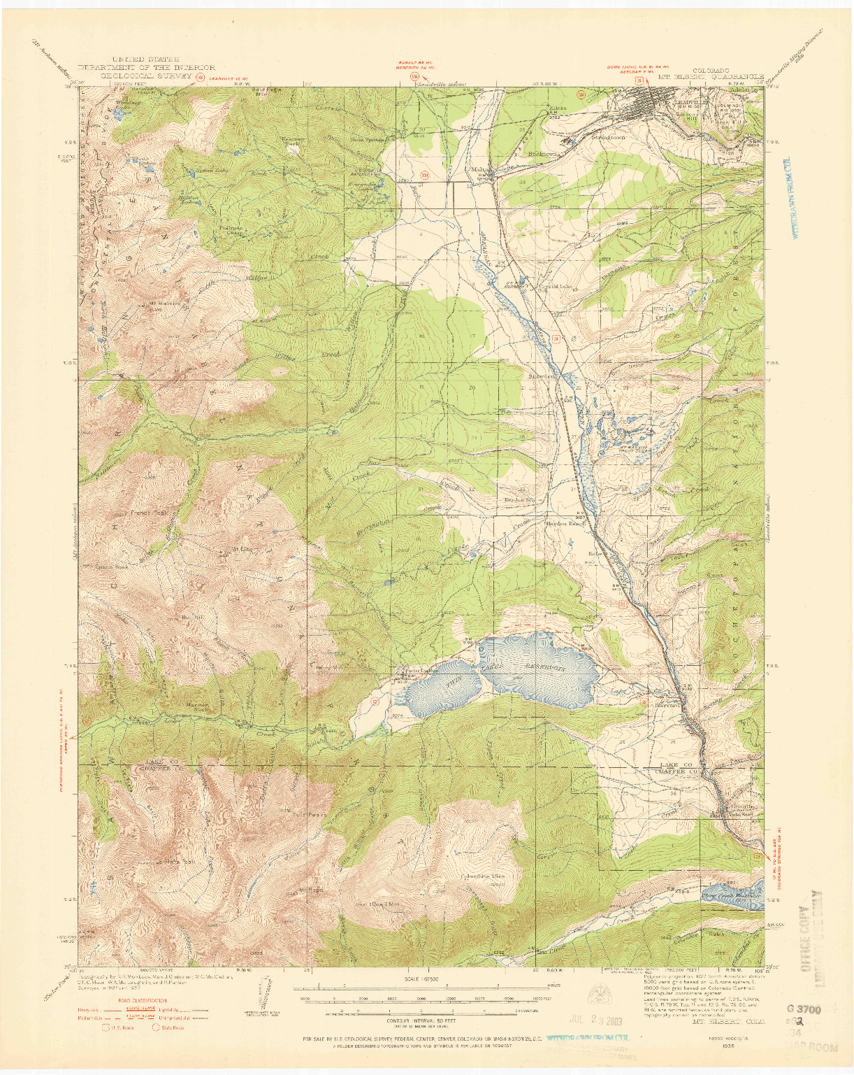 USGS 1:62500-SCALE QUADRANGLE FOR MOUNT ELBERT, CO 1935