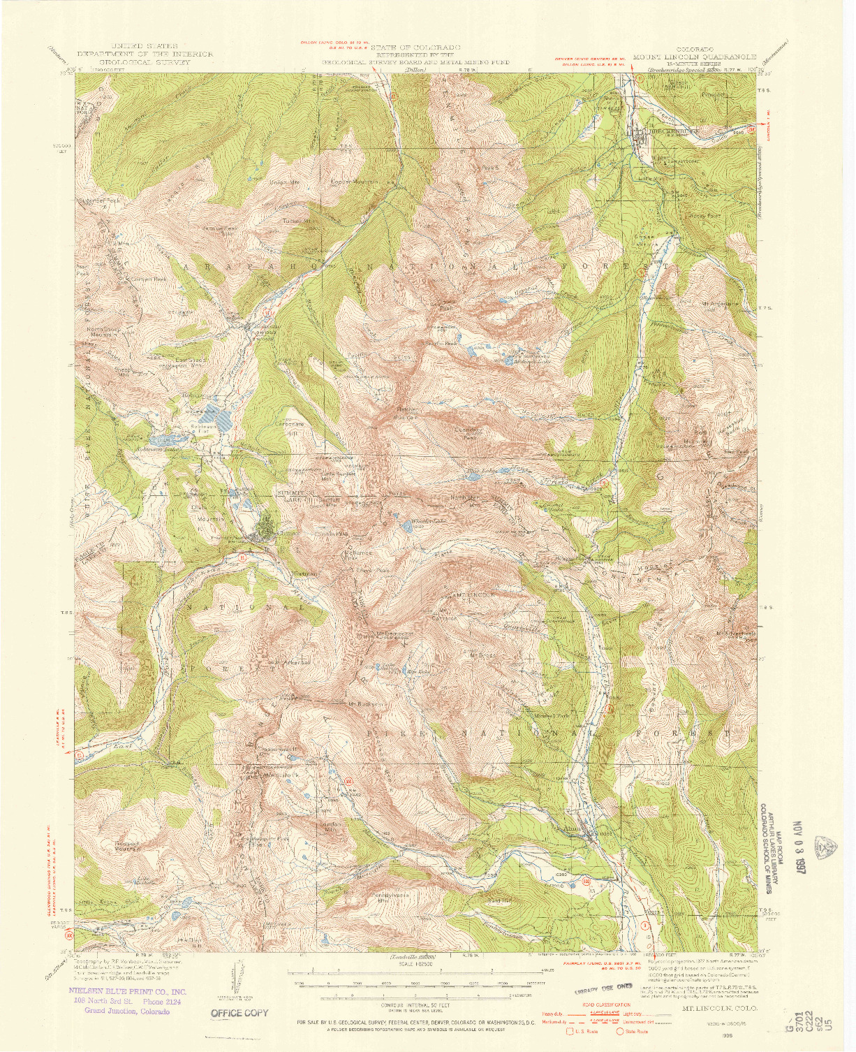 USGS 1:62500-SCALE QUADRANGLE FOR MOUNT LINCOLN, CO 1938