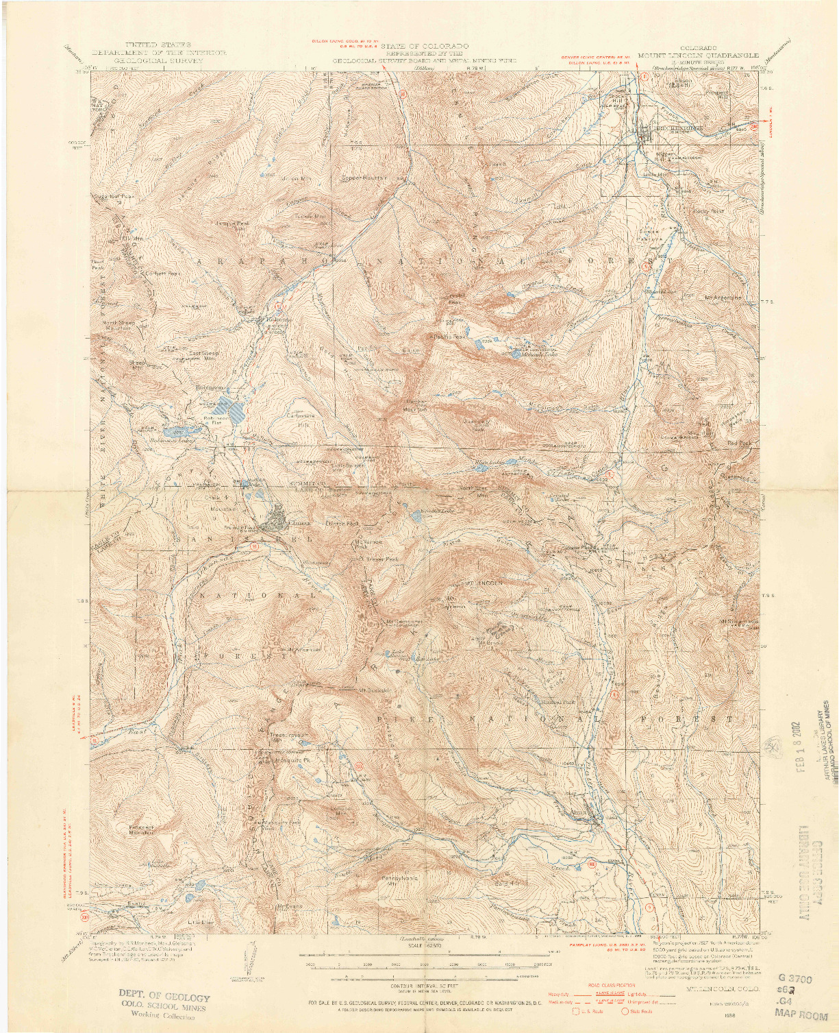 USGS 1:62500-SCALE QUADRANGLE FOR MOUNT LINCOLN, CO 1938