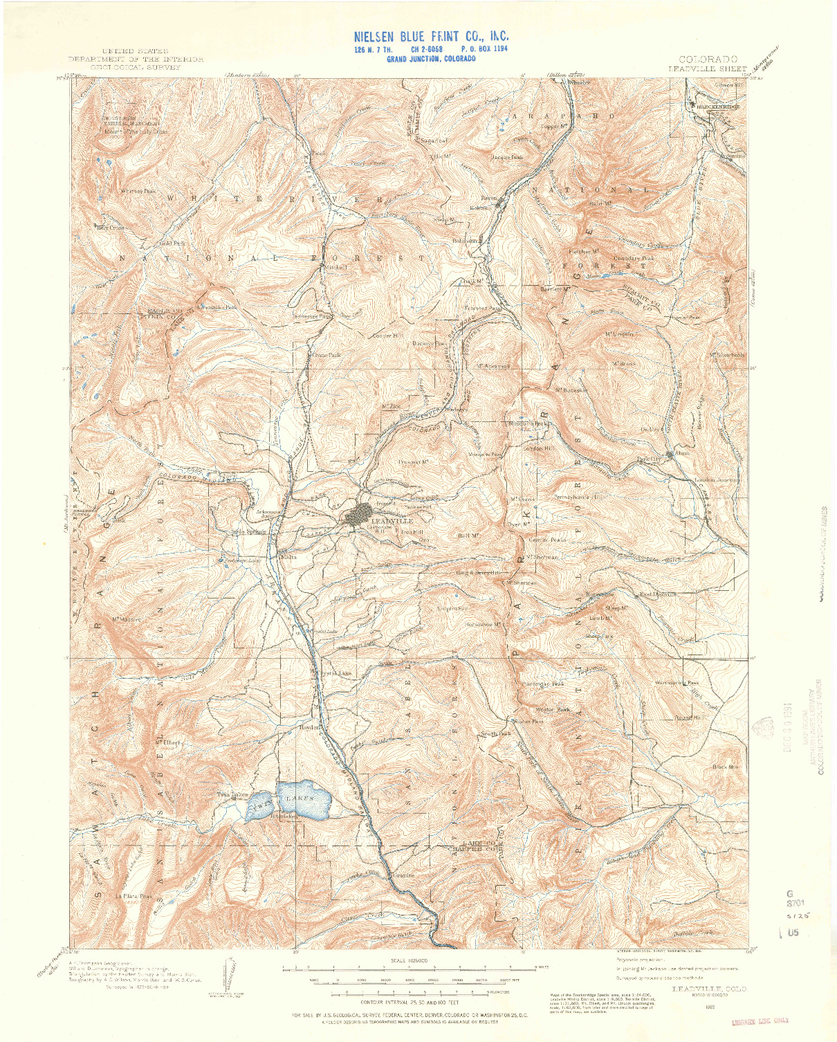 USGS 1:125000-SCALE QUADRANGLE FOR LEADVILLE, CO 1889