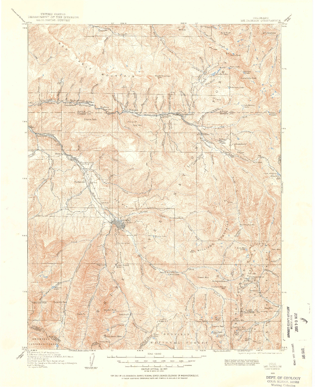 USGS 1:125000-SCALE QUADRANGLE FOR MOUNT JACKSON, CO 1909