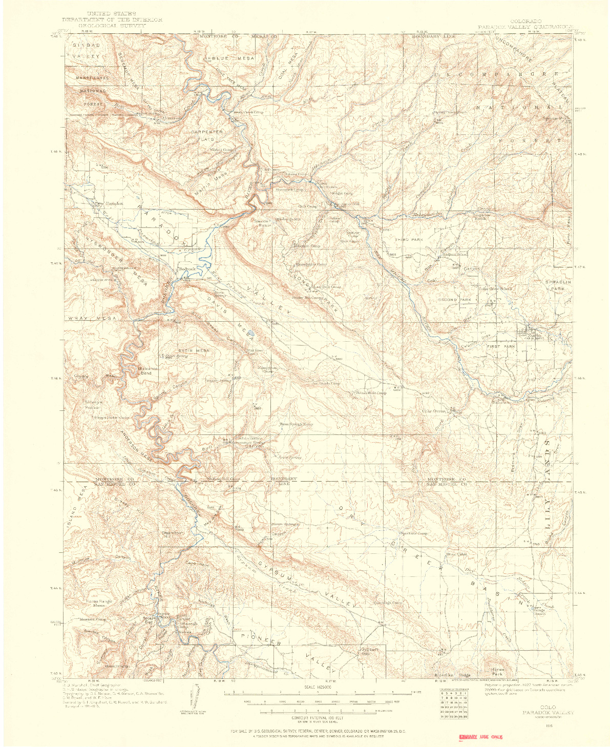 USGS 1:125000-SCALE QUADRANGLE FOR PARADOX VALLEY, CO 1916