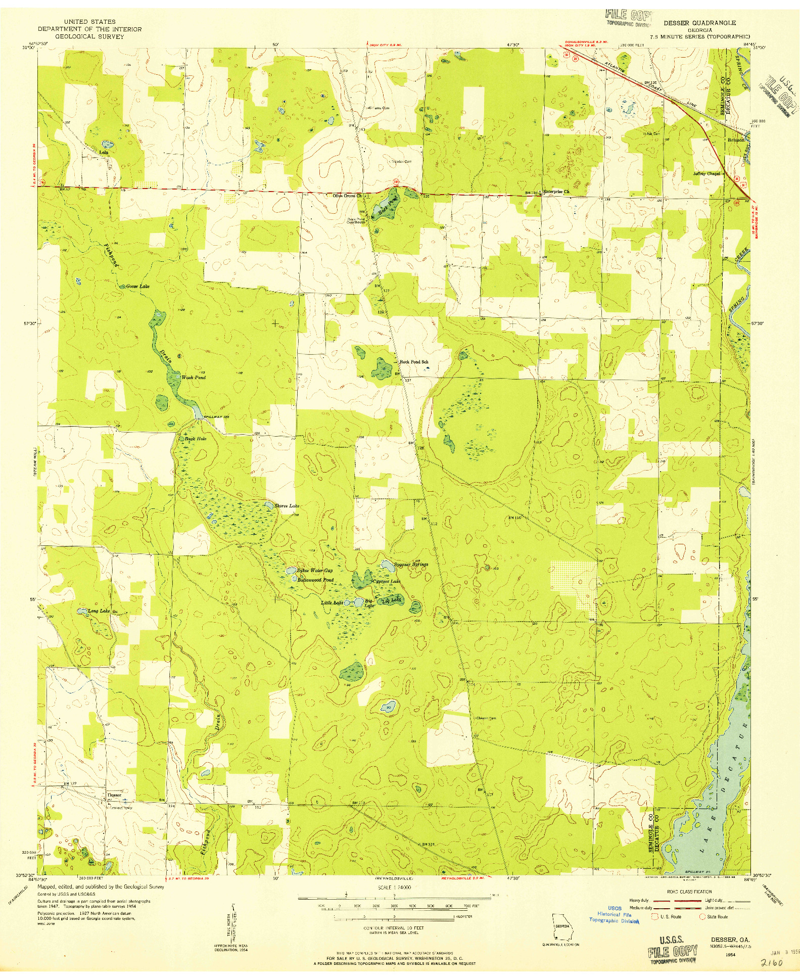 USGS 1:24000-SCALE QUADRANGLE FOR DESSER, GA 1954