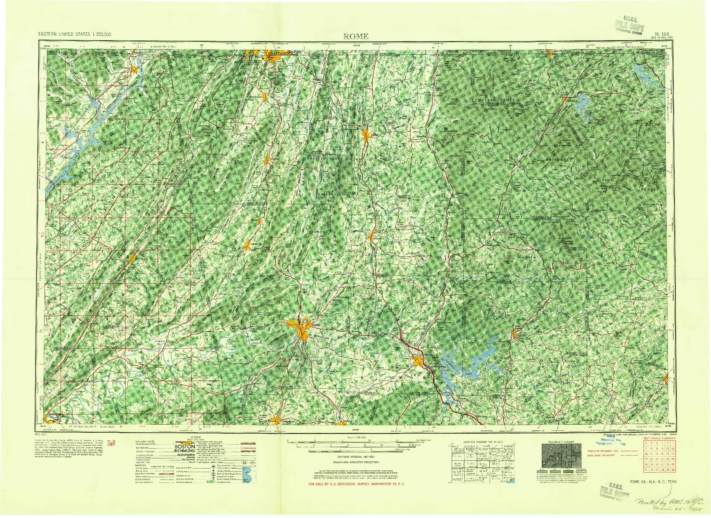 USGS 1:250000-SCALE QUADRANGLE FOR ROME, GA 1955