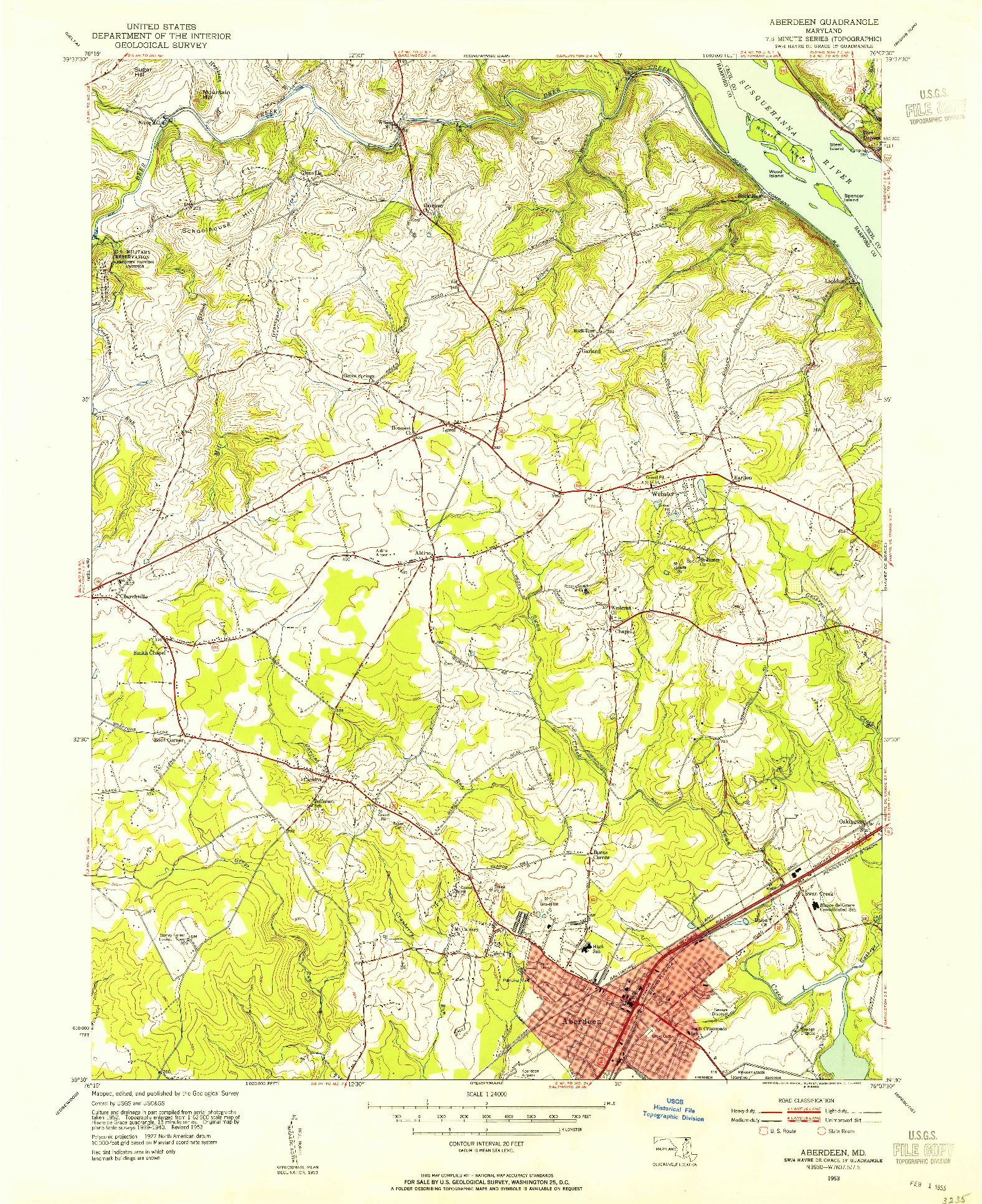 USGS 1:24000-SCALE QUADRANGLE FOR ABERDEEN, MD 1953