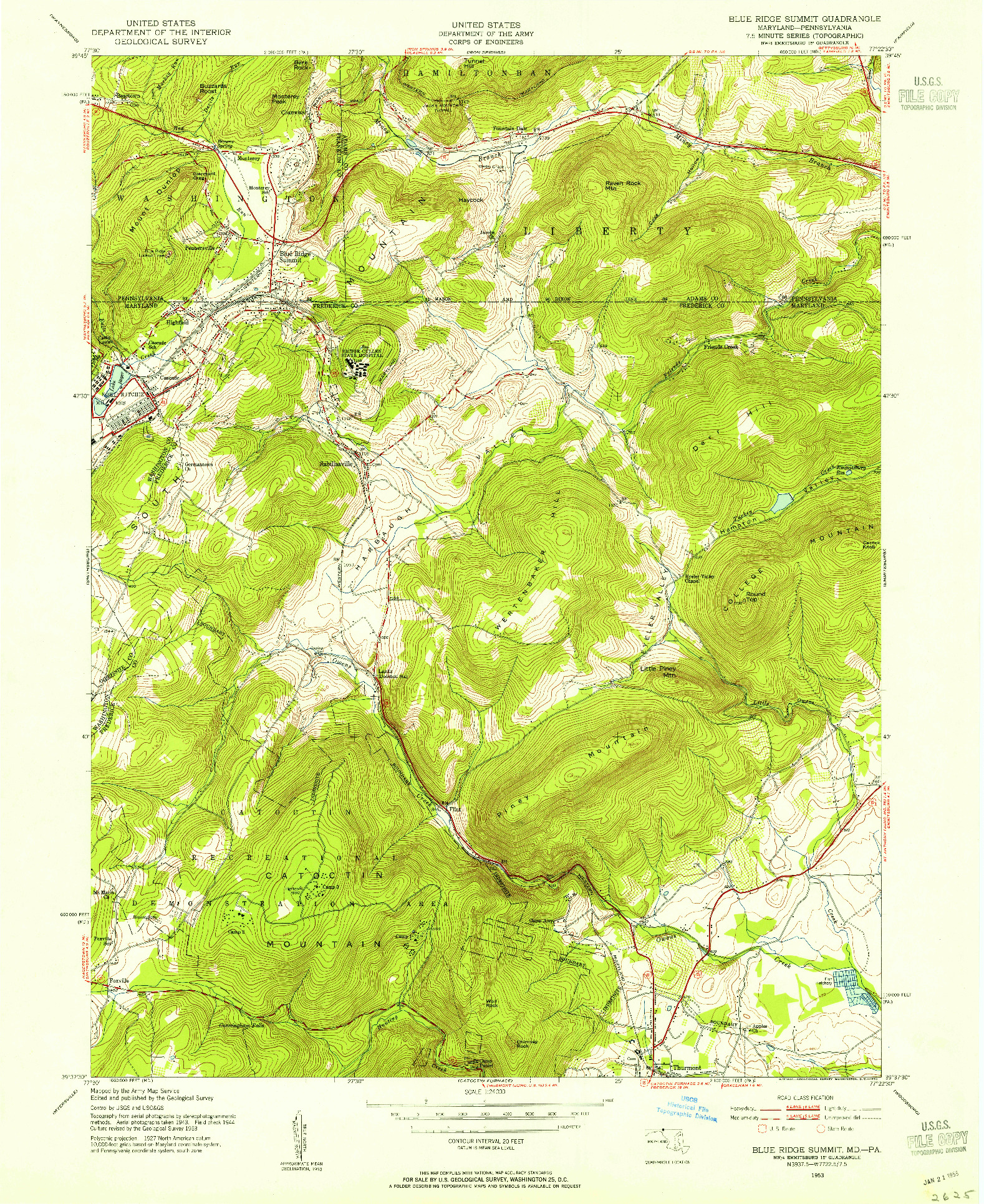 USGS 1:24000-SCALE QUADRANGLE FOR BLUE RIDGE SUMMIT, MD 1953