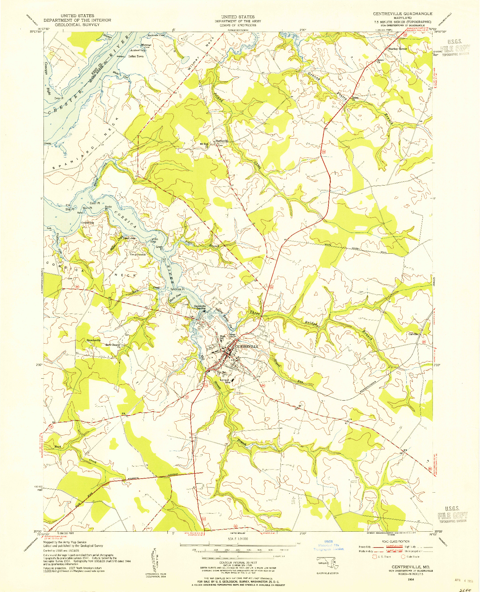 USGS 1:24000-SCALE QUADRANGLE FOR CENTREVILLE, MD 1954