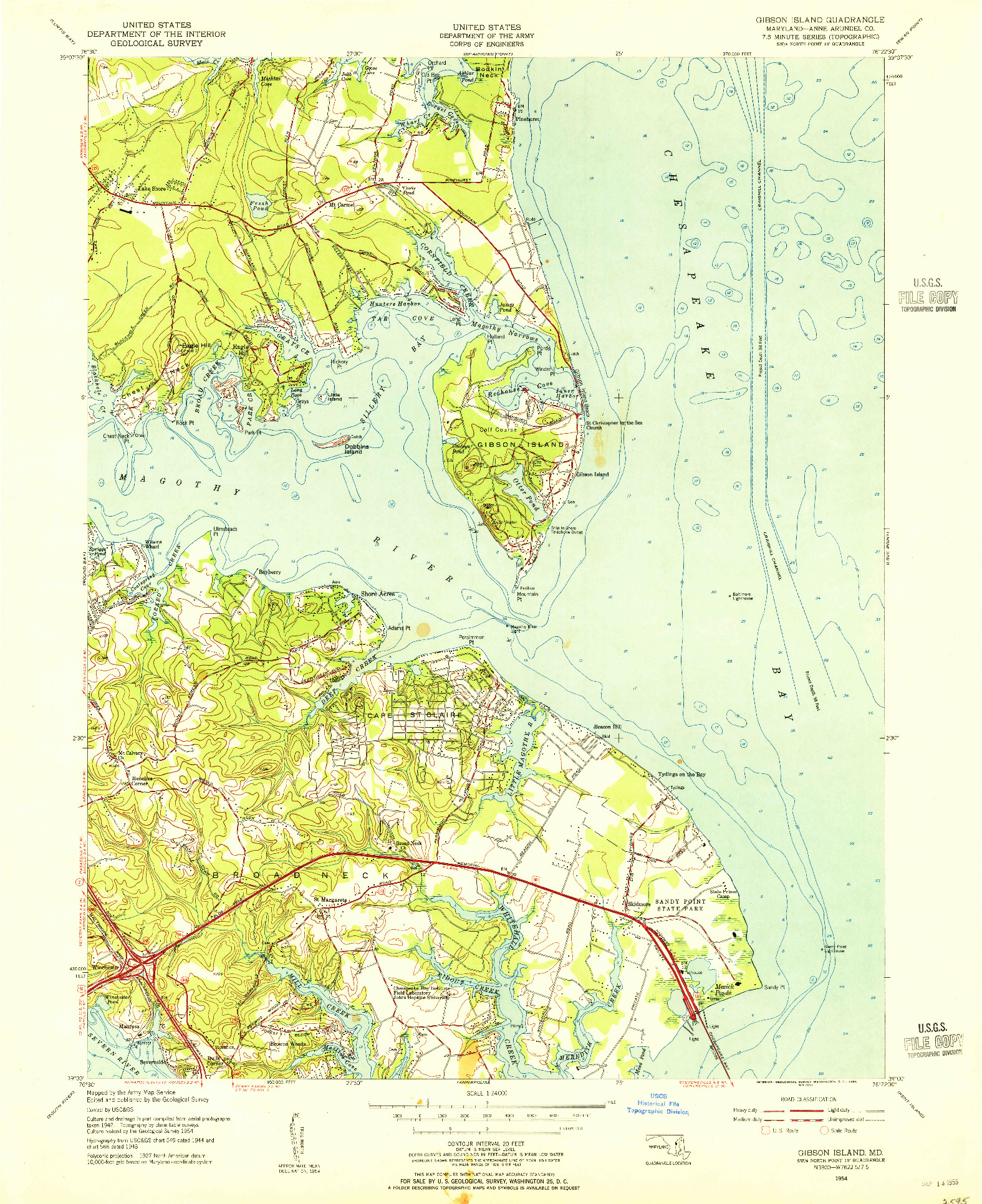 USGS 1:24000-SCALE QUADRANGLE FOR GIBSON ISLAND, MD 1954