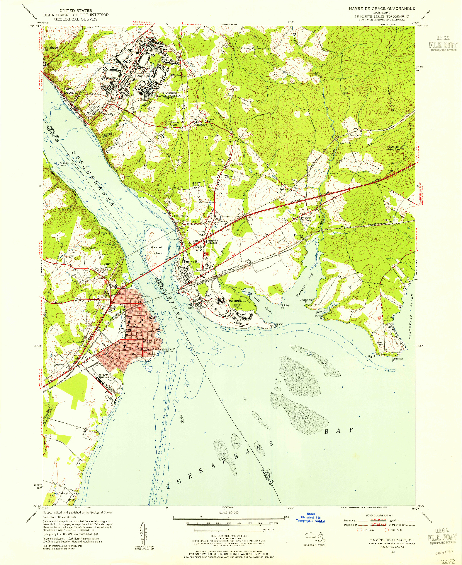 USGS 1:24000-SCALE QUADRANGLE FOR HAVRE DE GRACE, MD 1953
