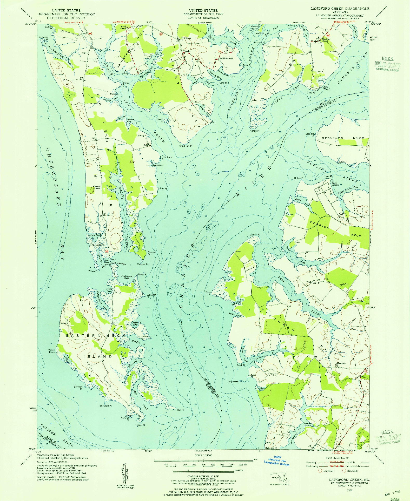 USGS 1:24000-SCALE QUADRANGLE FOR LANGFORD CREEK, MD 1954