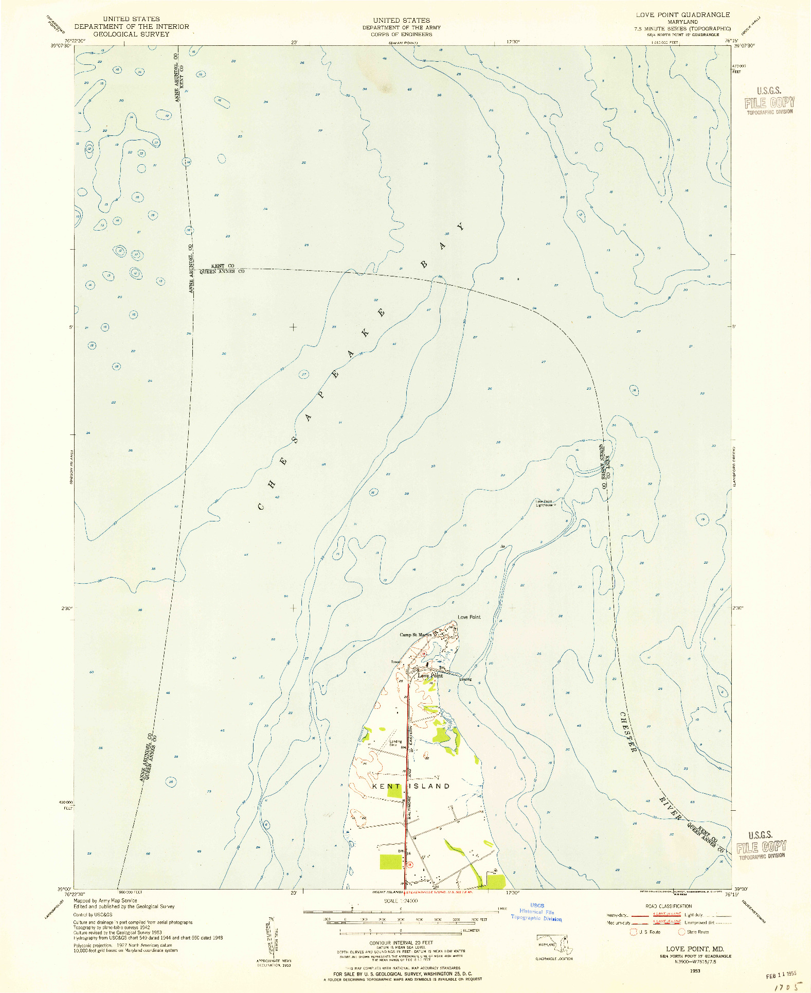 USGS 1:24000-SCALE QUADRANGLE FOR LOVE POINT, MD 1953