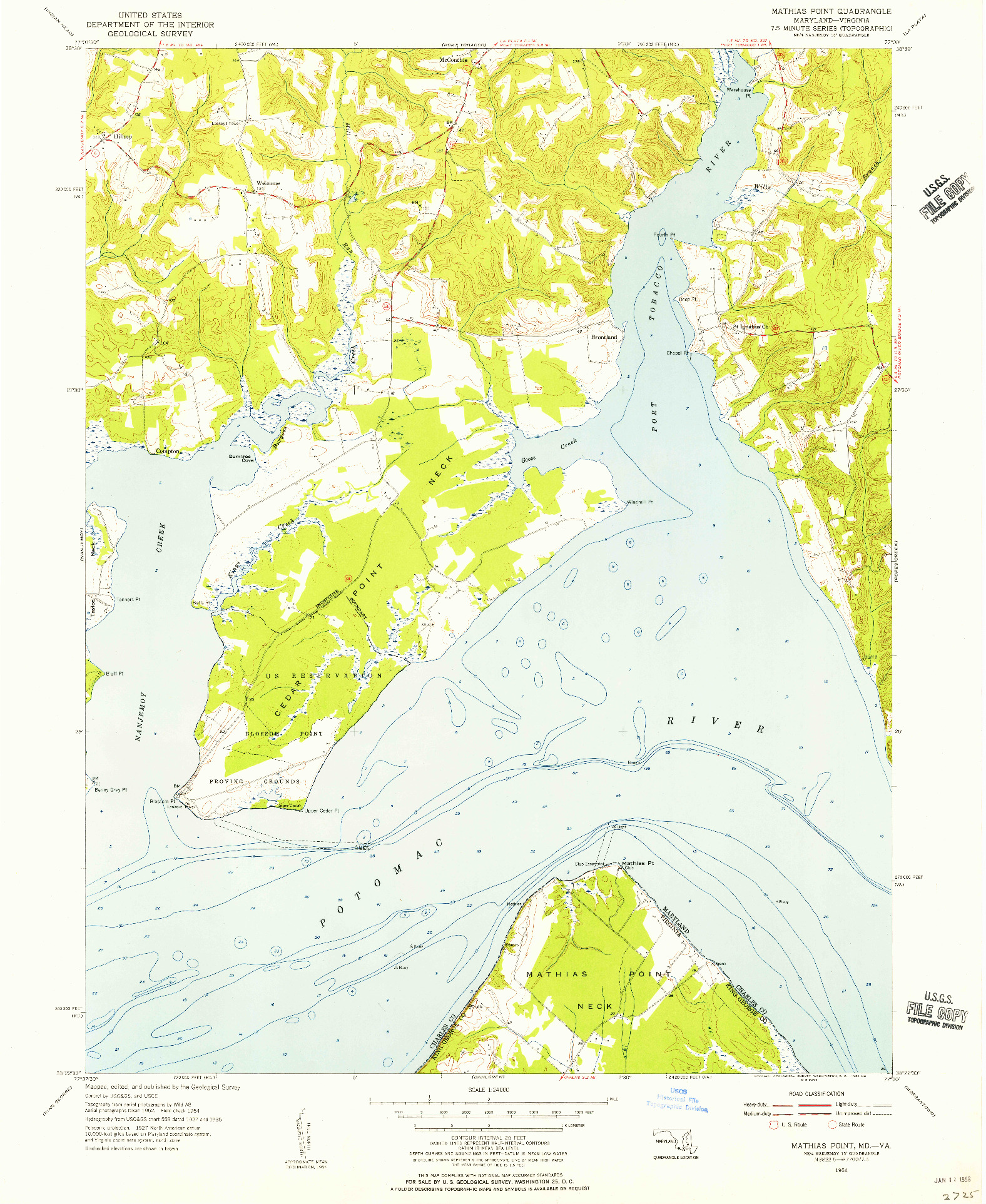 USGS 1:24000-SCALE QUADRANGLE FOR MATHIAS POINT, MD 1954