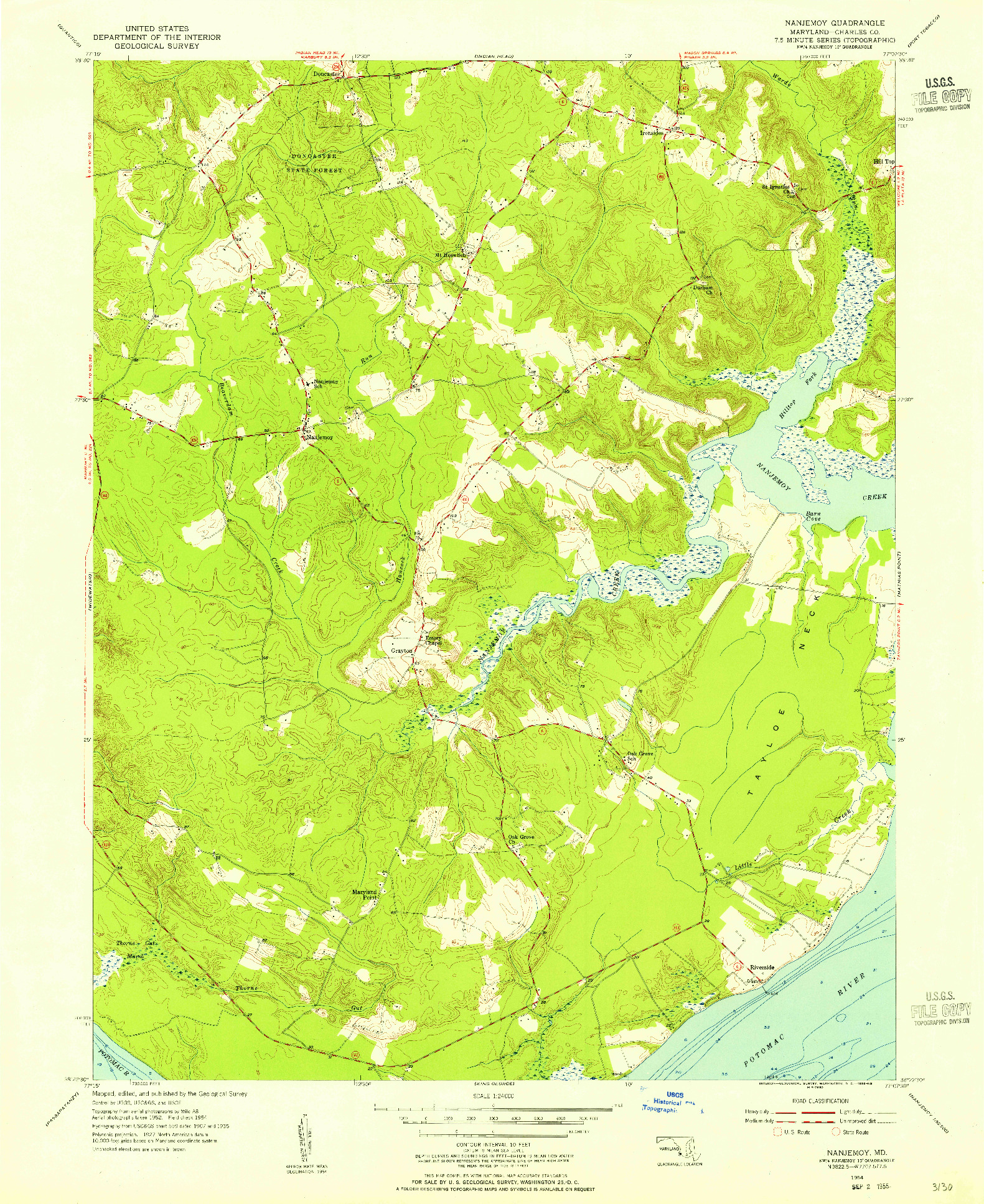 USGS 1:24000-SCALE QUADRANGLE FOR NANJEMOY, MD 1954