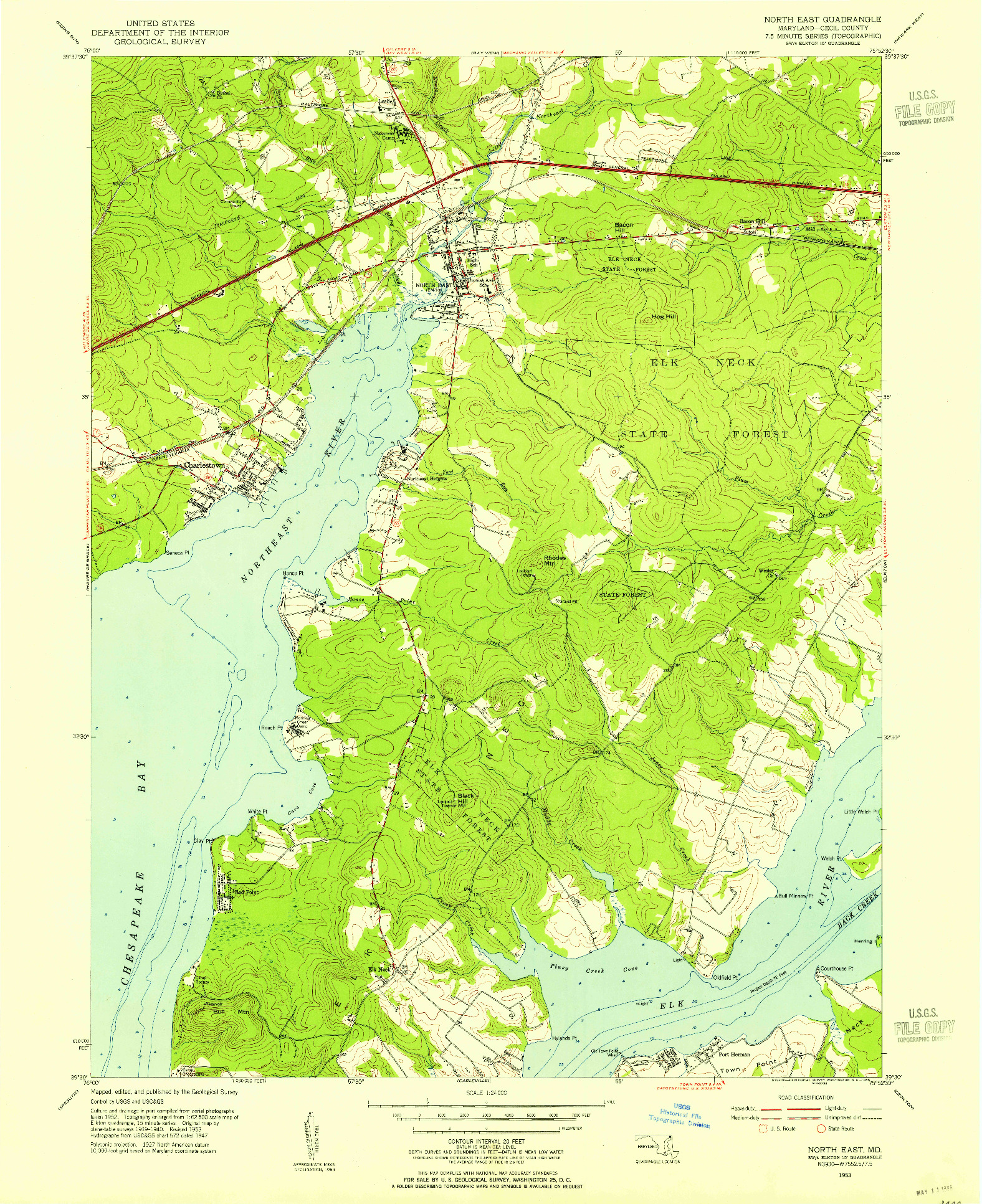 USGS 1:24000-SCALE QUADRANGLE FOR NORTH EAST, MD 1953