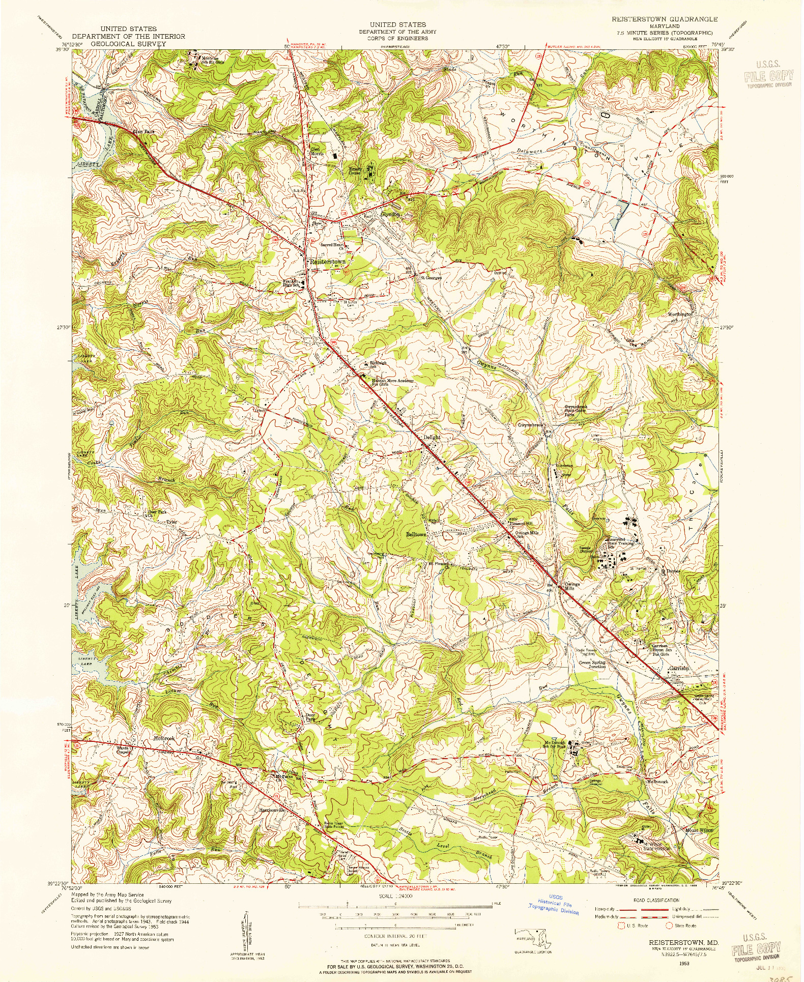 USGS 1:24000-SCALE QUADRANGLE FOR REISTERSTOWN, MD 1953