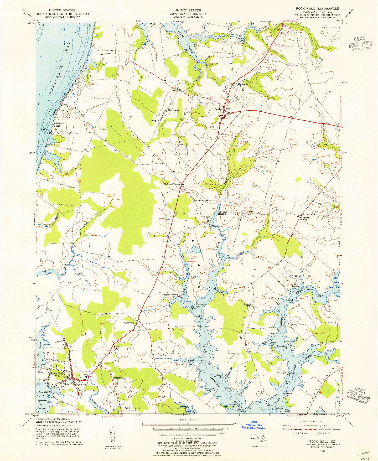 USGS 1:24000-SCALE QUADRANGLE FOR ROCK HALL, MD 1953