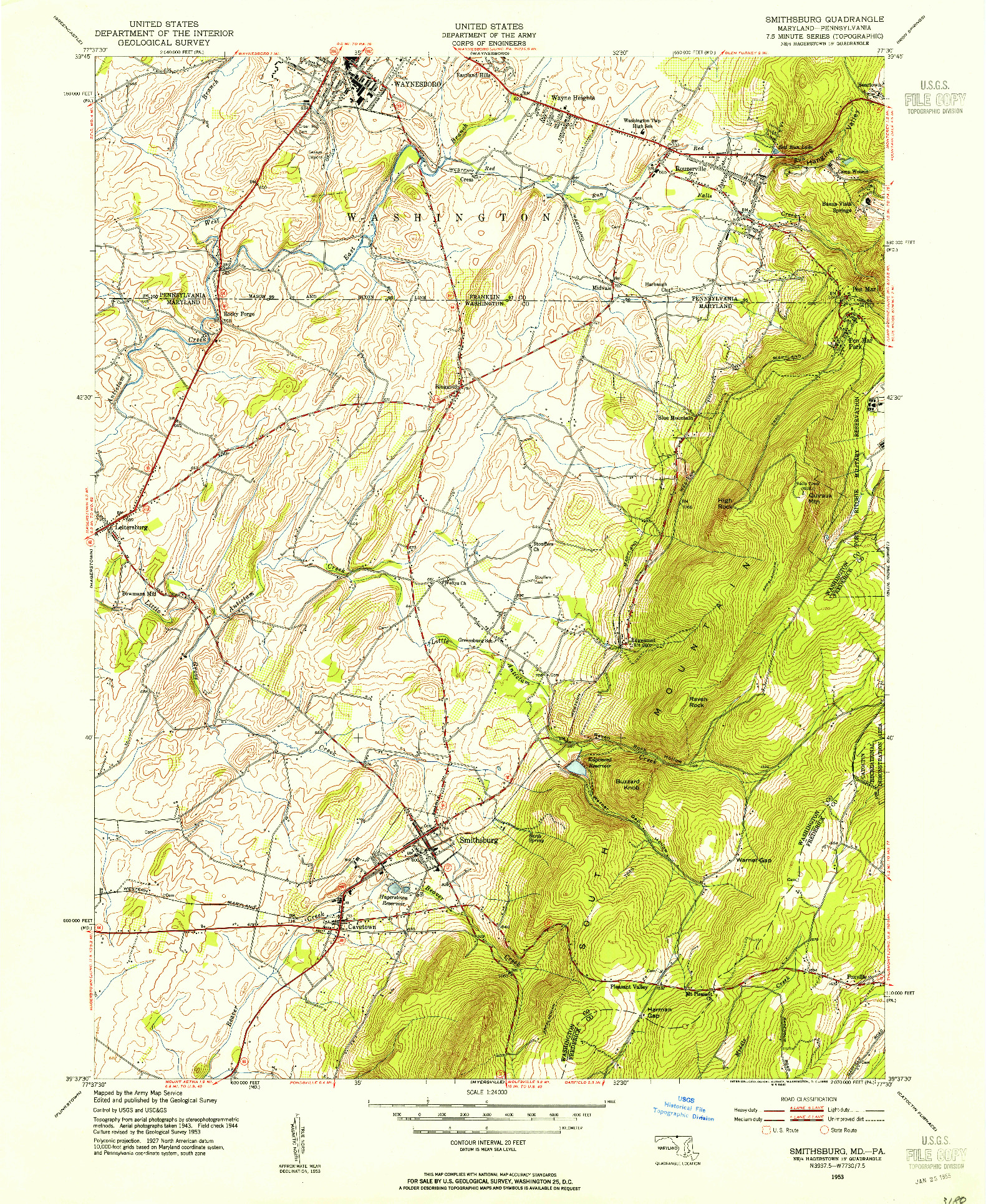 USGS 1:24000-SCALE QUADRANGLE FOR SMITHSBURG, MD 1953