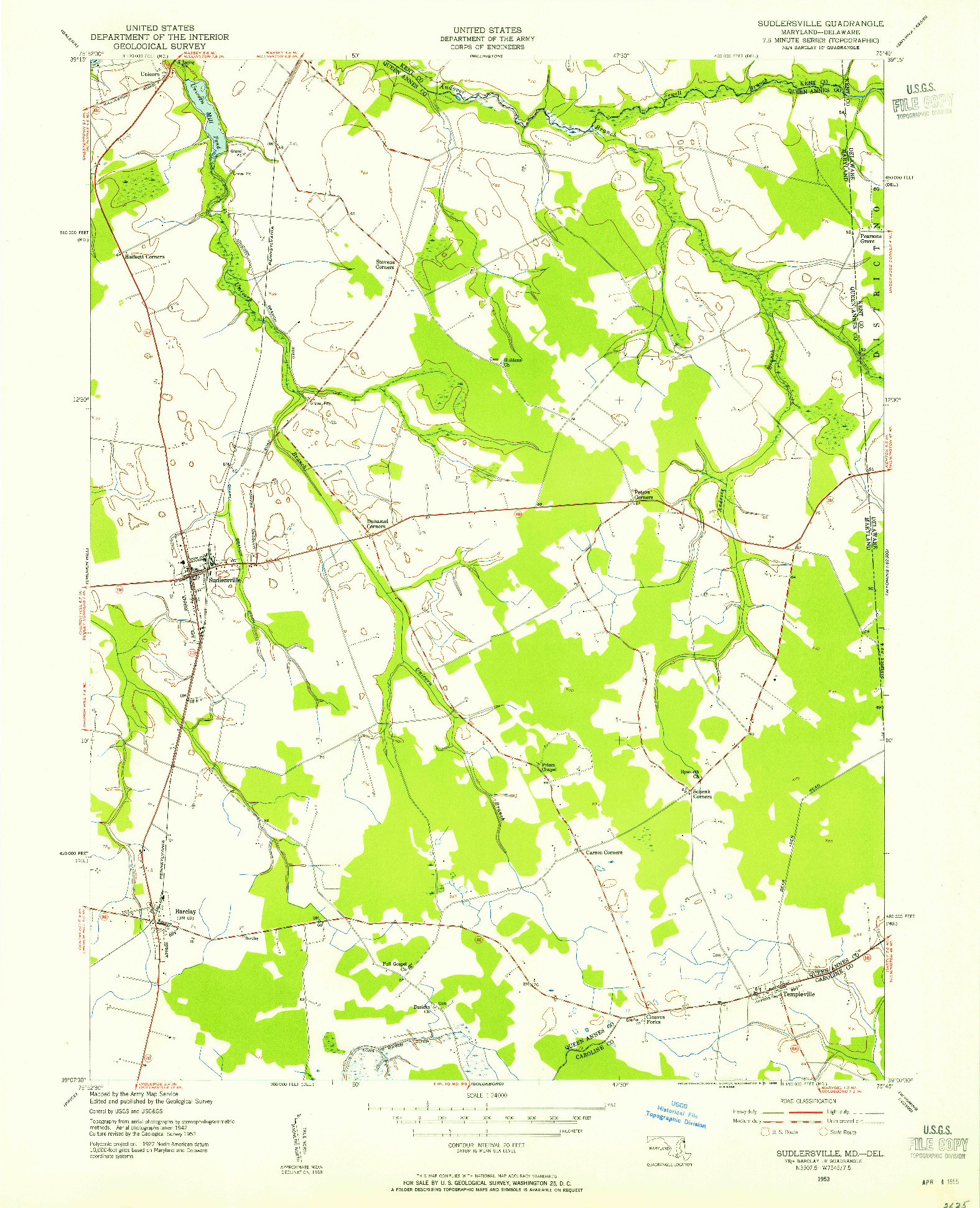 USGS 1:24000-SCALE QUADRANGLE FOR SUDLERSVILLE, MD 1953