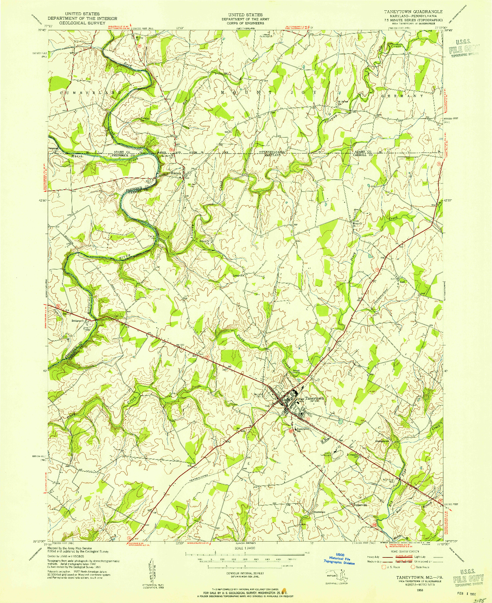 USGS 1:24000-SCALE QUADRANGLE FOR TANEYTOWN, MD 1953
