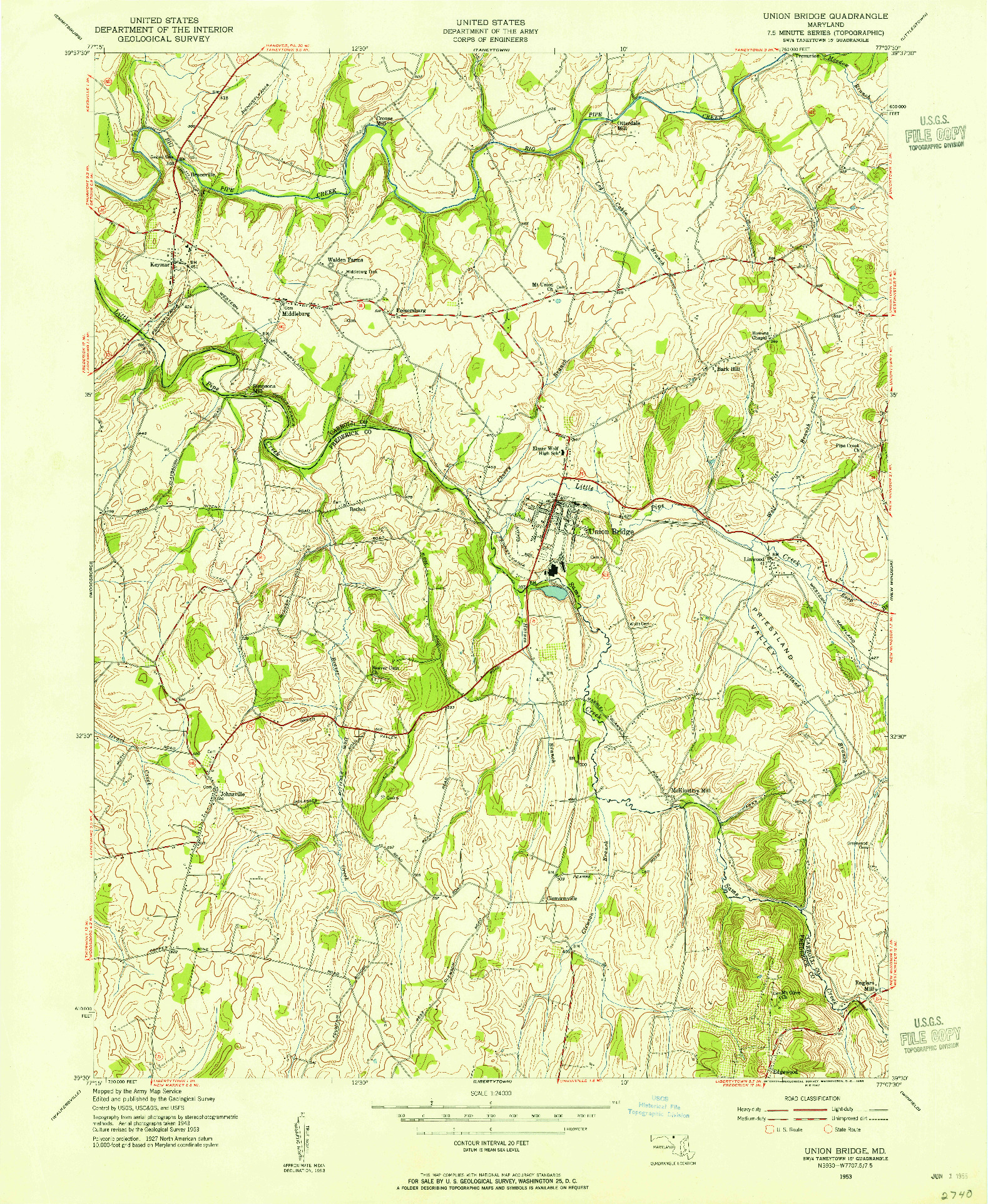 USGS 1:24000-SCALE QUADRANGLE FOR UNION BRIDGE, MD 1953