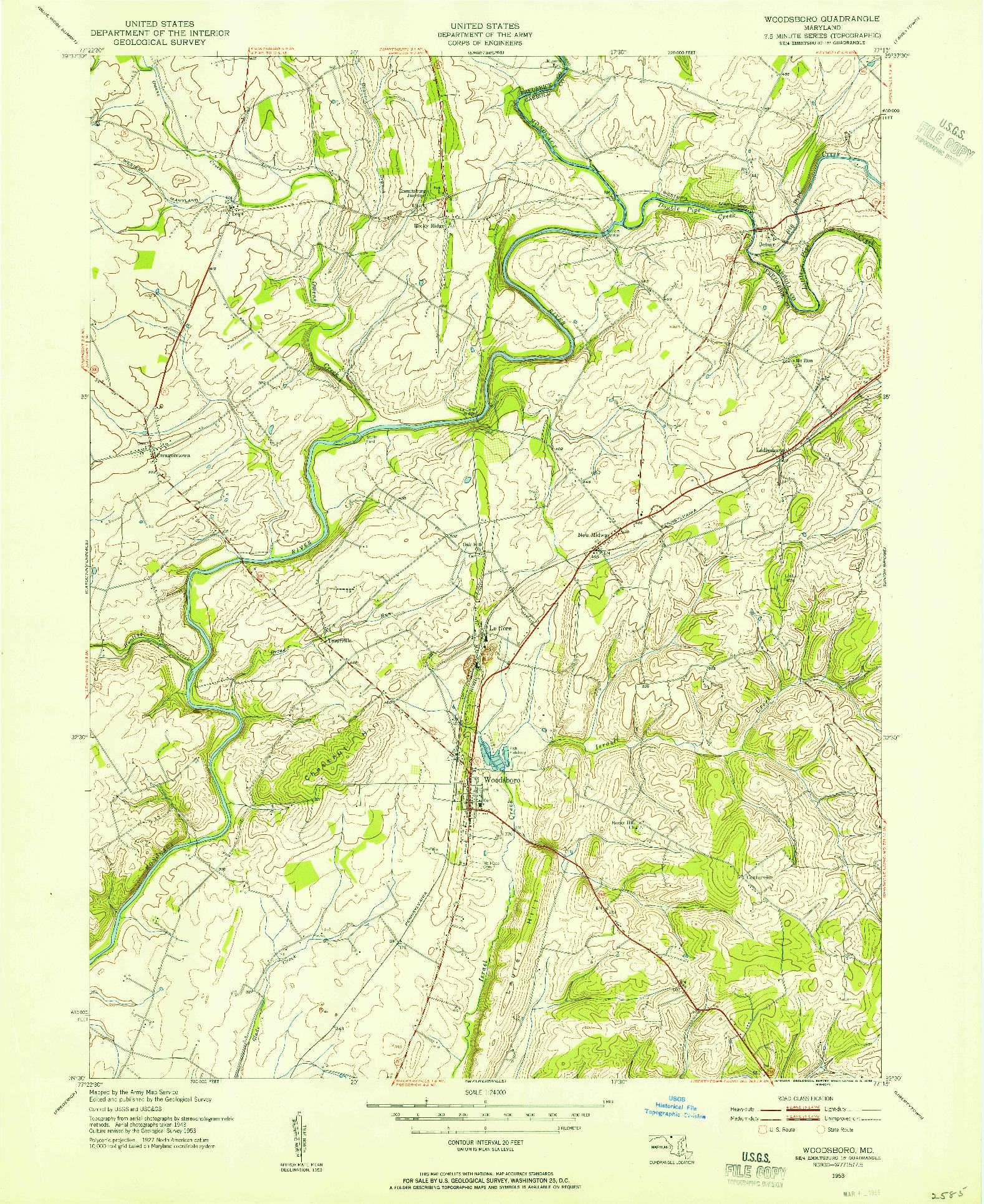 USGS 1:24000-SCALE QUADRANGLE FOR WOODSBORO, MD 1953