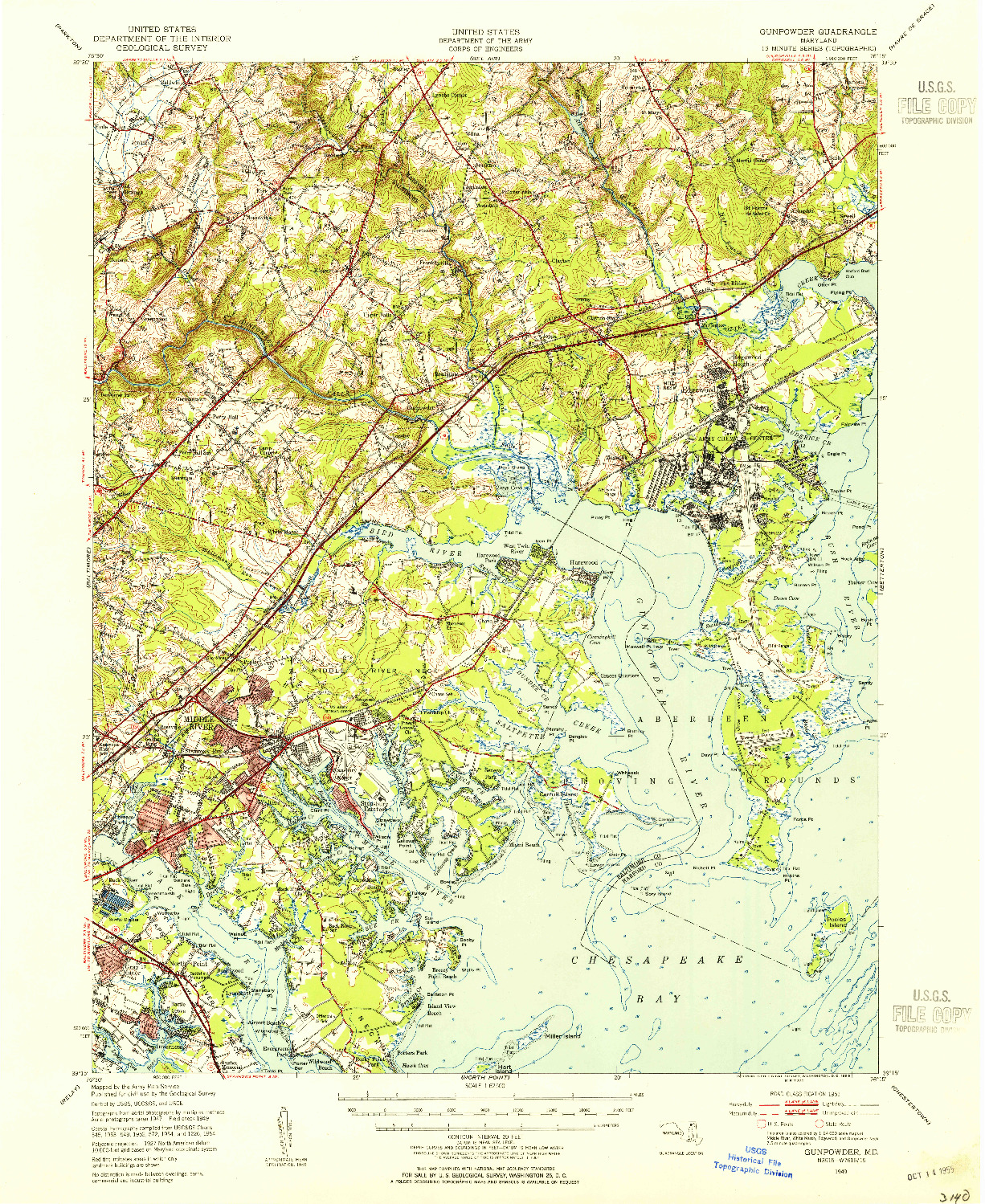 USGS 1:62500-SCALE QUADRANGLE FOR GUNPOWDER, MD 1949