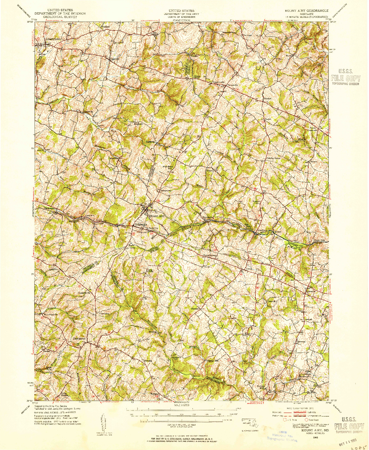 USGS 1:62500-SCALE QUADRANGLE FOR MOUNT AIRY, MD 1945