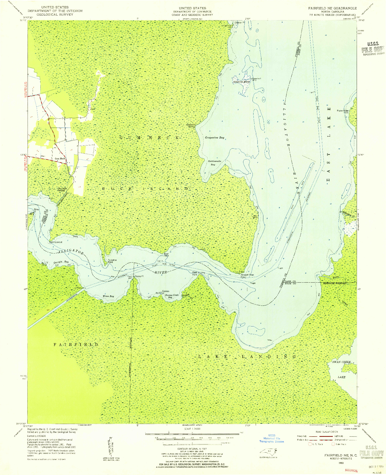 USGS 1:24000-SCALE QUADRANGLE FOR FAIRFIELD NE, NC 1953