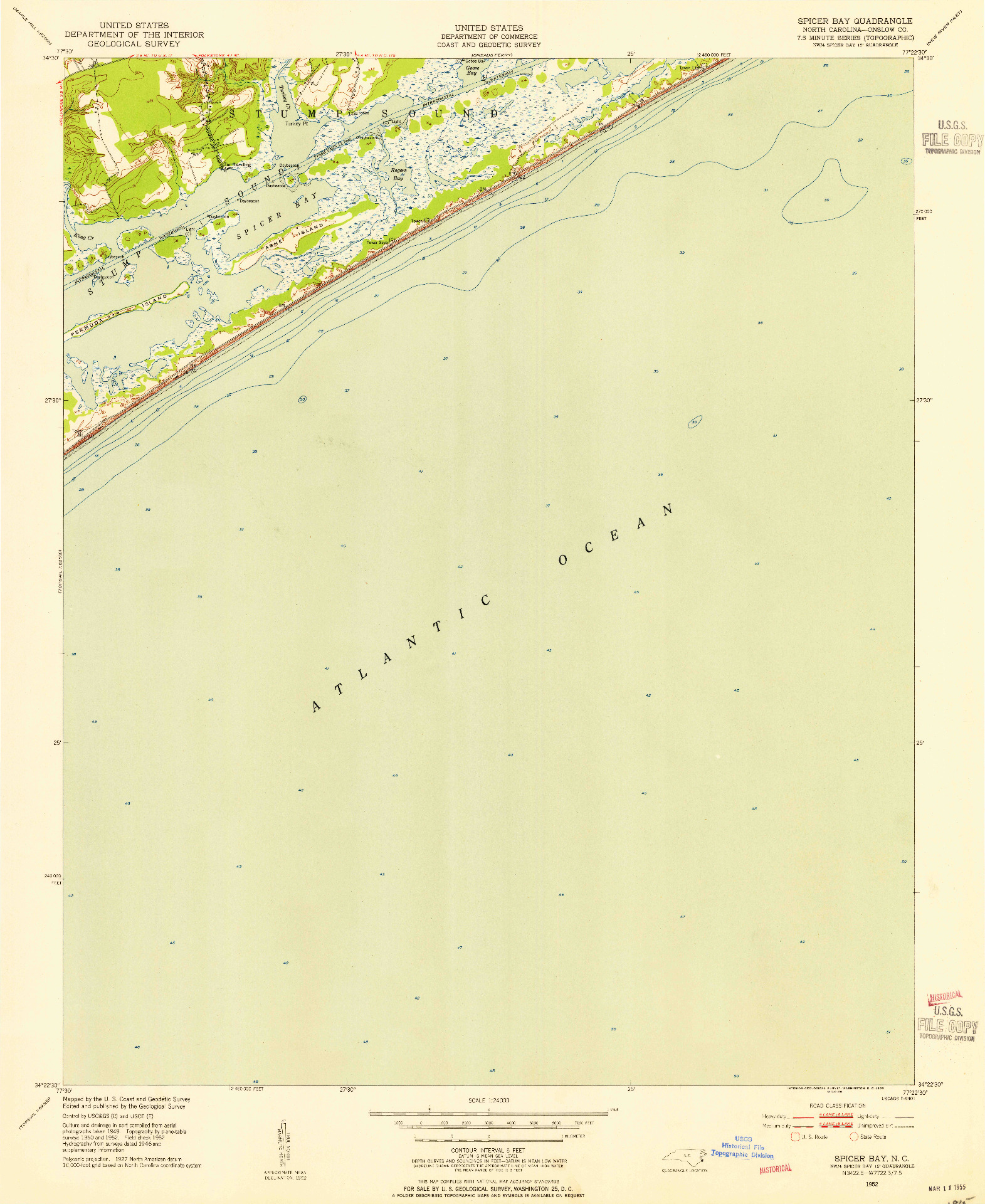 USGS 1:24000-SCALE QUADRANGLE FOR SPICER BAY, NC 1952