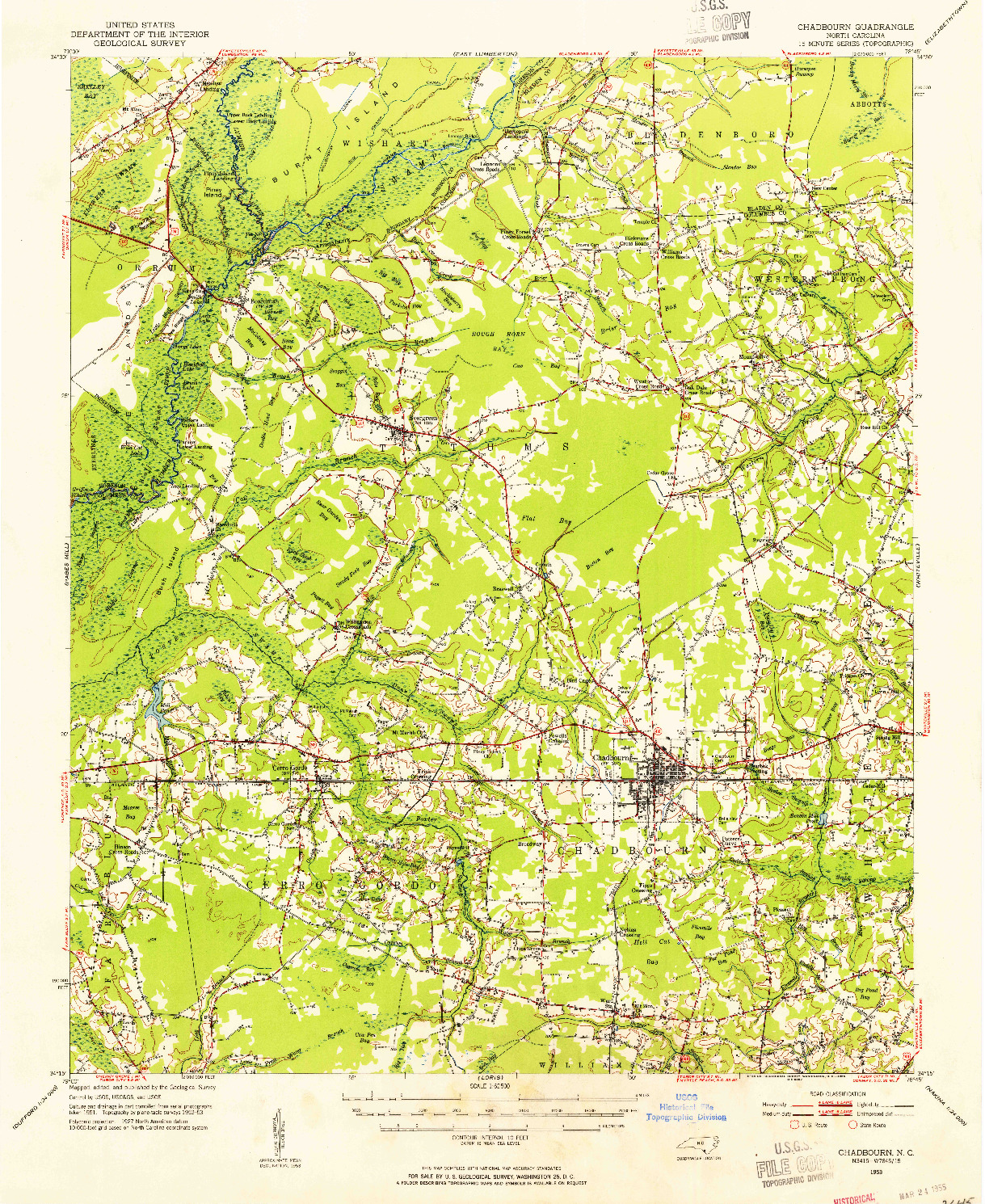 USGS 1:62500-SCALE QUADRANGLE FOR CHADBOURN, NC 1953