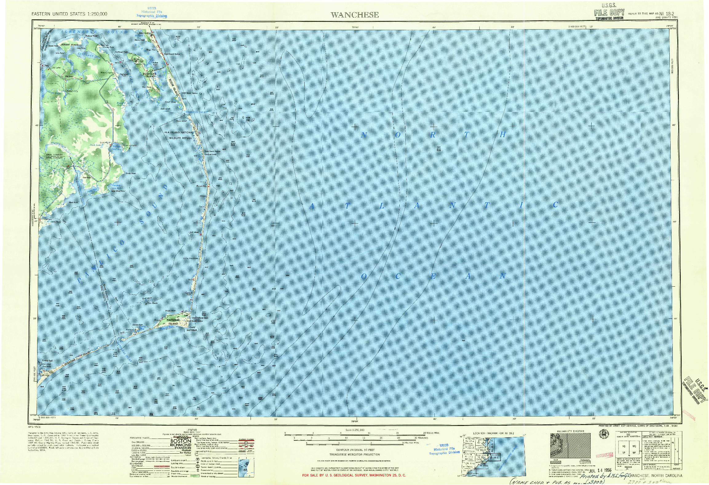 USGS 1:250000-SCALE QUADRANGLE FOR WANCHESE, NC 1955