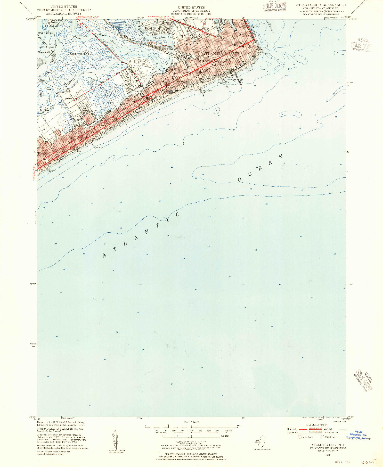 USGS 1:24000-SCALE QUADRANGLE FOR ATLANTIC CITY, NJ 1952